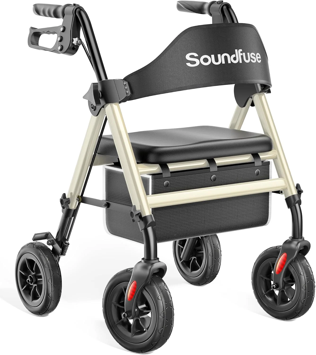 واکر رولیتور Soundfuse برای سالمندان با صندلی، واکر چرخدار تاشو سبک وزن با چرخ های بزرگ 8 اینچی PU، صندلی ارگونومیک، تنظیم ارتفاع دوگانه واکر رولیتور Soundfuse برای سالمندان با صندلی، واکر چرخدار تاشو سبک وزن با چرخ های بزرگ 8 اینچی PU، صندلی ارگونومیک، تنظیم ارتفاع دوگانه