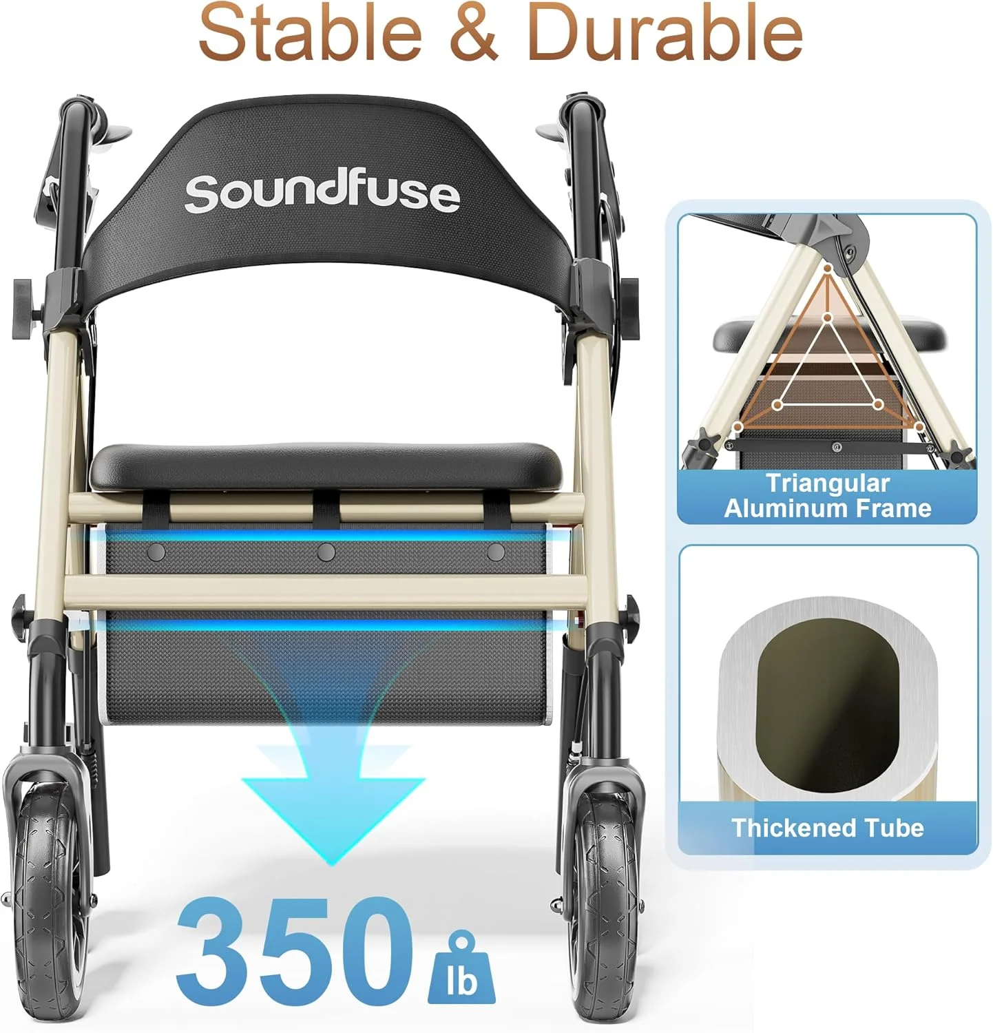 واکر رولیتور Soundfuse برای سالمندان با صندلی، واکر چرخدار تاشو سبک وزن با چرخ های بزرگ 8 اینچی PU، صندلی ارگونومیک، تنظیم ارتفاع دوگانه واکر رولیتور Soundfuse برای سالمندان با صندلی، واکر چرخدار تاشو سبک وزن با چرخ های بزرگ 8 اینچی PU، صندلی ارگونومیک، تنظیم ارتفاع دوگانه