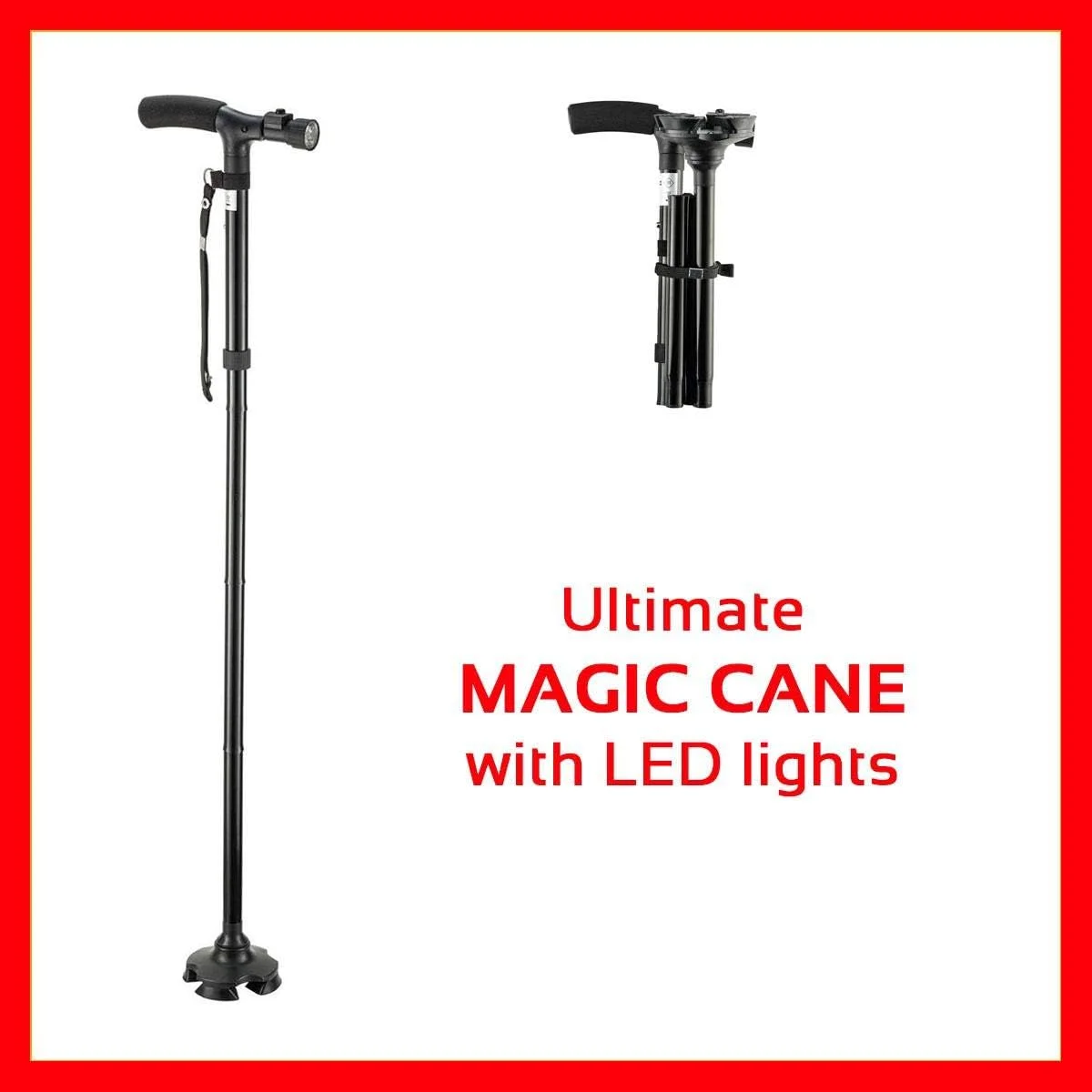 عصای پیاده روی هوشمند و آسان قابل تنظیم - عصای پیاده روی تاشو آلومینیومی سبک وزن، عصای پیاده روی تاشو و قابل افزایش طول با چراغ های LED، عصای جادویی نهایی