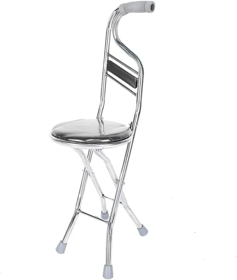 عصای پیاده روی تاشو، عصای دستی، چهارپایه، فولاد ضد زنگ سالمندان، عصای پیاده روی ضخیم چهار پایه برای استراحت در سفر در فضای باز سالمندان، صندلی تاشو جایگزین با ظرفیت وزن زیاد (مشکی)