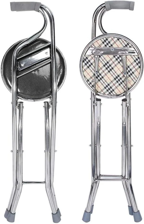 عصای پیاده روی تاشو، عصای دستی، چهارپایه، فولاد ضد زنگ سالمندان، عصای پیاده روی ضخیم چهار پایه برای استراحت در سفر در فضای باز سالمندان، صندلی تاشو جایگزین با ظرفیت وزن زیاد (مشکی)