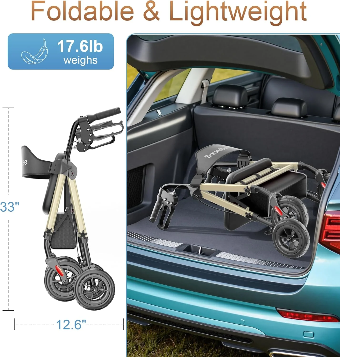 واکر رولیتور Soundfuse برای سالمندان با صندلی، واکر چرخدار تاشو سبک وزن با چرخ های بزرگ 8 اینچی PU، صندلی ارگونومیک، تنظیم ارتفاع دوگانه واکر رولیتور Soundfuse برای سالمندان با صندلی، واکر چرخدار تاشو سبک وزن با چرخ های بزرگ 8 اینچی PU، صندلی ارگونومیک، تنظیم ارتفاع دوگانه