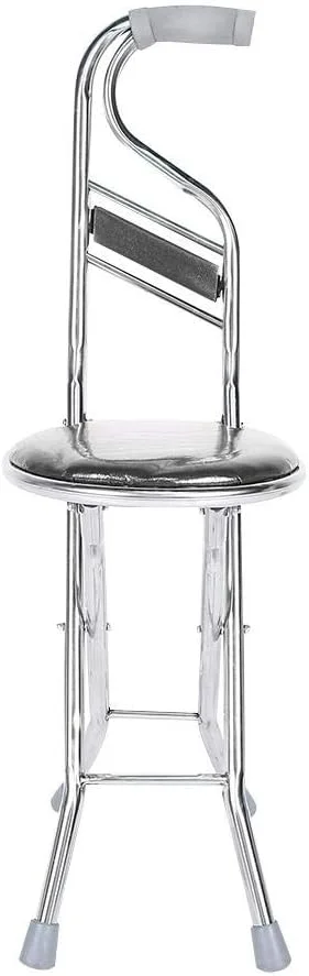 عصای پیاده روی تاشو، عصای دستی، چهارپایه، فولاد ضد زنگ سالمندان، عصای پیاده روی ضخیم چهار پایه برای استراحت در سفر در فضای باز سالمندان، صندلی تاشو جایگزین با ظرفیت وزن زیاد (مشکی)