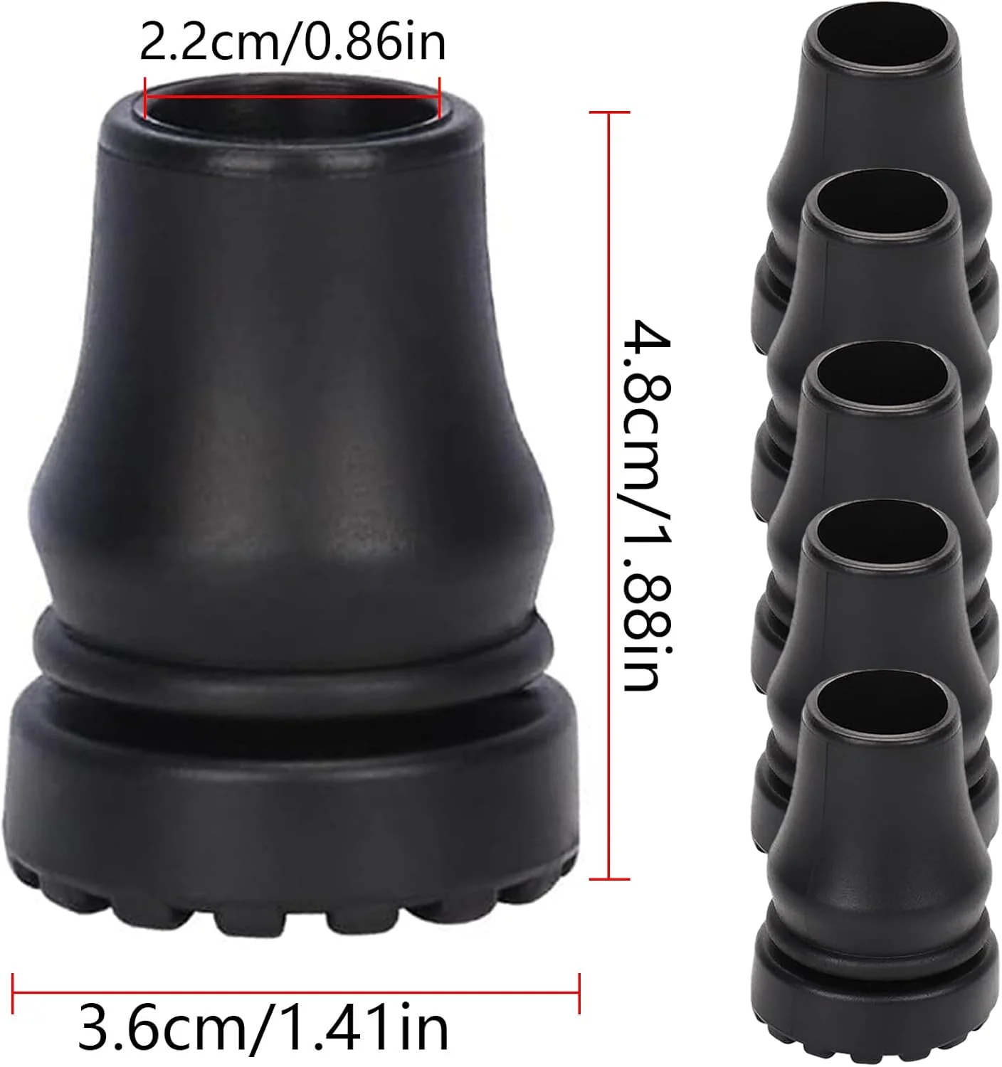 بسته 6 عددی پایه عصای تاشو استاندارد، عصا و زیر بغل تاشو، لوازم جانبی ایمنی قوی، ضربه گیر لاستیکی، ضد لغزش، برای عصا، عصای کوهنوردی، زیر بغل