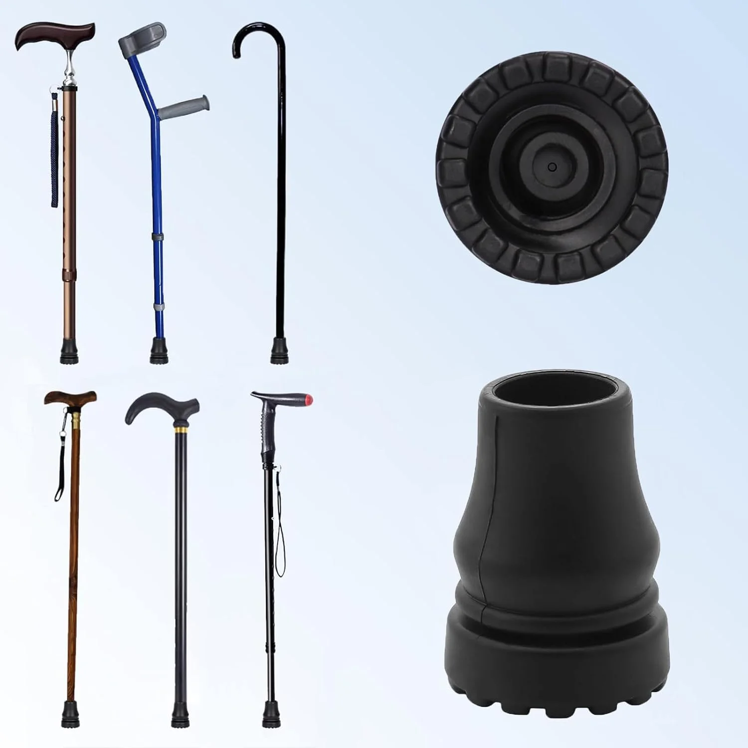 بسته 6 عددی پایه عصای تاشو استاندارد، عصا و زیر بغل تاشو، لوازم جانبی ایمنی قوی، ضربه گیر لاستیکی، ضد لغزش، برای عصا، عصای کوهنوردی، زیر بغل