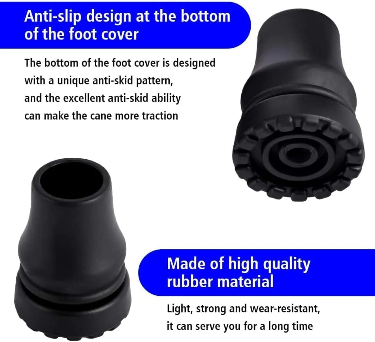 Heavy Duty Rubber Walking Cane Tips, 3/4 Inch, 4-Pack, Anti-Slip Replacement Tips for Walking Sticks and Hiking Poles, Black Heavy Duty Rubber Walking Cane Tips, 3/4 Inch, 4-Pack, Anti-Slip Replacement Tips for Walking Sticks and Hiking Poles, Black