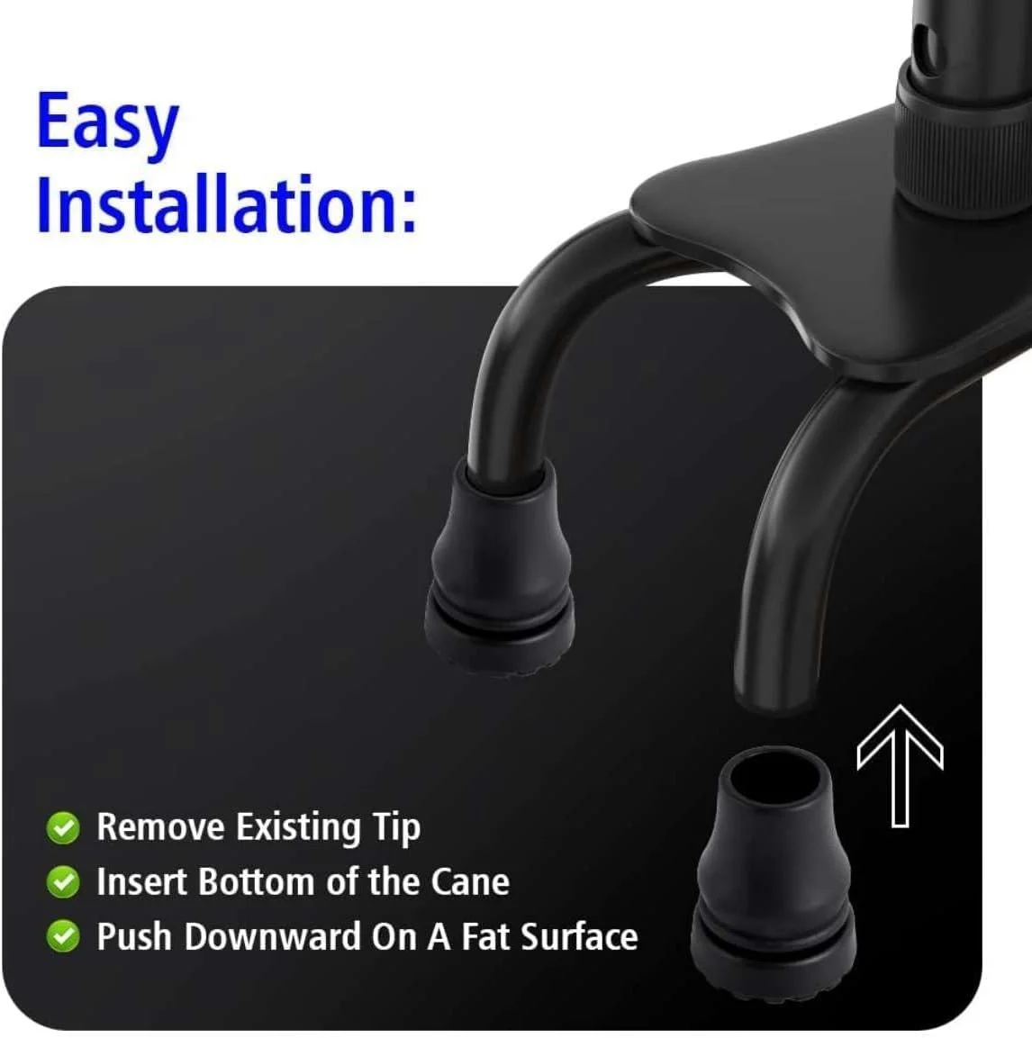 Heavy Duty Rubber Walking Cane Tips, 3/4 Inch, 4-Pack, Anti-Slip Replacement Tips for Walking Sticks and Hiking Poles, Black Heavy Duty Rubber Walking Cane Tips, 3/4 Inch, 4-Pack, Anti-Slip Replacement Tips for Walking Sticks and Hiking Poles, Black