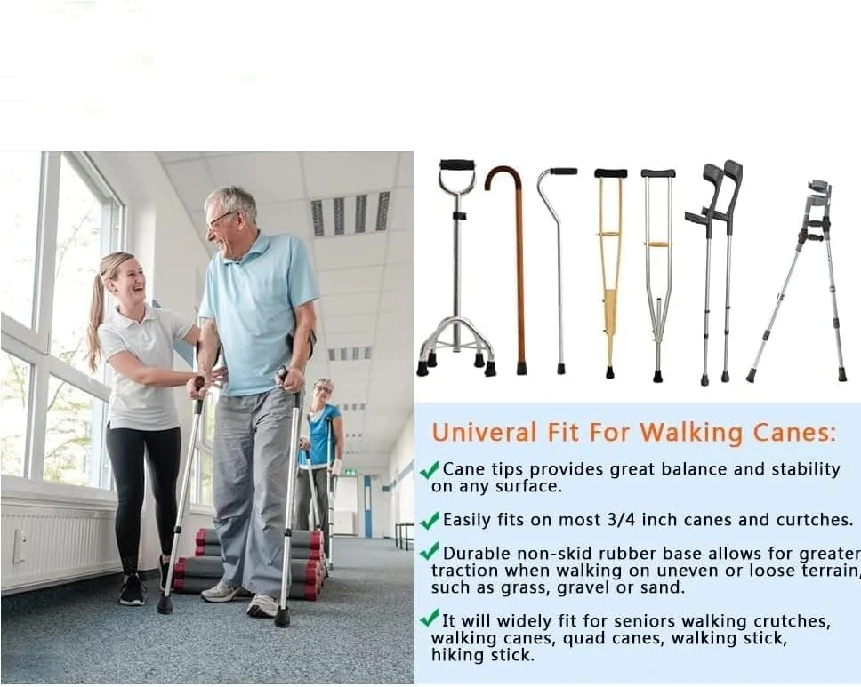 Heavy Duty Rubber Walking Cane Tips, 3/4 Inch, 4-Pack, Anti-Slip Replacement Tips for Walking Sticks and Hiking Poles, Black Heavy Duty Rubber Walking Cane Tips, 3/4 Inch, 4-Pack, Anti-Slip Replacement Tips for Walking Sticks and Hiking Poles, Black