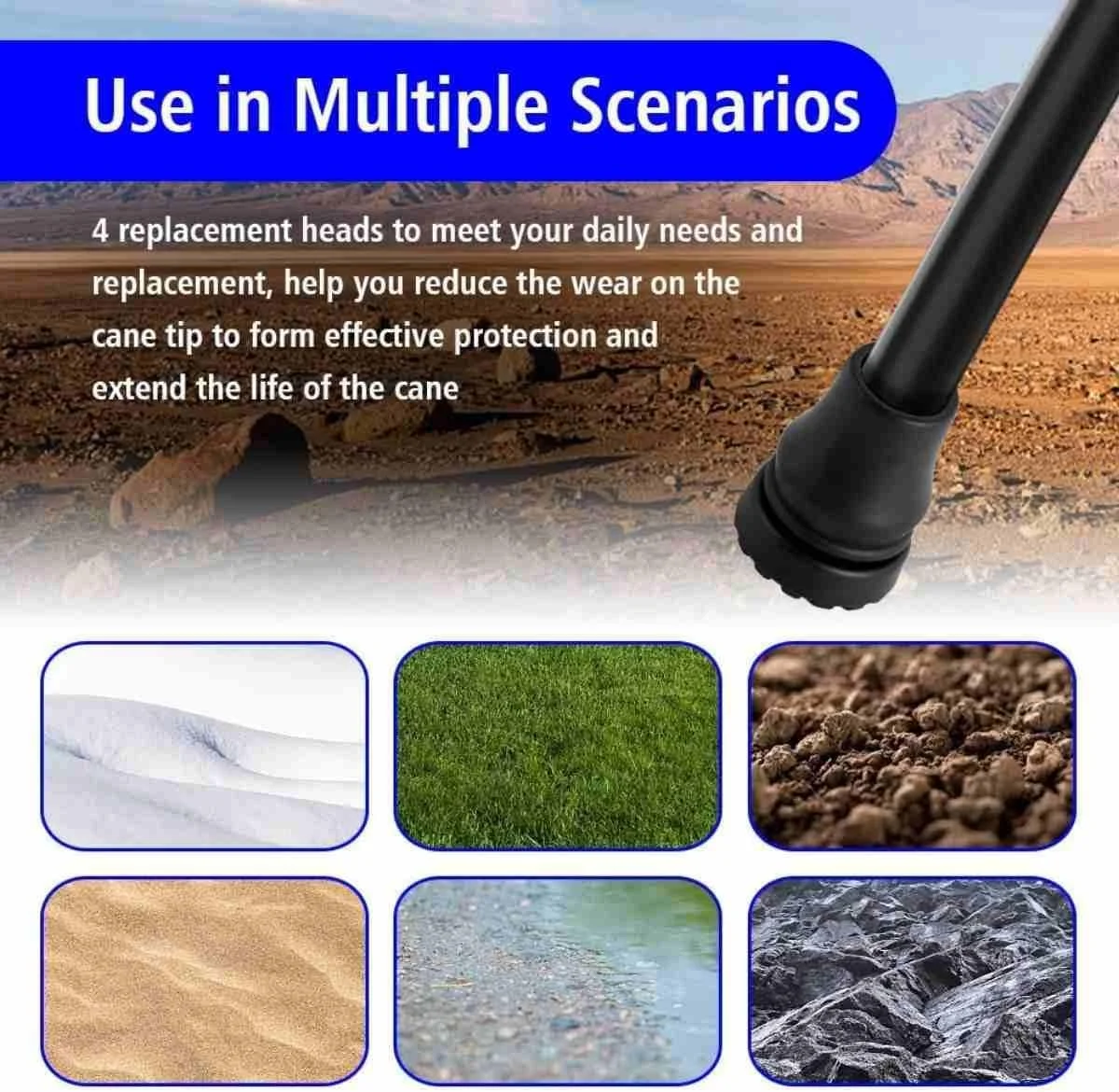 Heavy Duty Rubber Walking Cane Tips, 3/4 Inch, 4-Pack, Anti-Slip Replacement Tips for Walking Sticks and Hiking Poles, Black Heavy Duty Rubber Walking Cane Tips, 3/4 Inch, 4-Pack, Anti-Slip Replacement Tips for Walking Sticks and Hiking Poles, Black