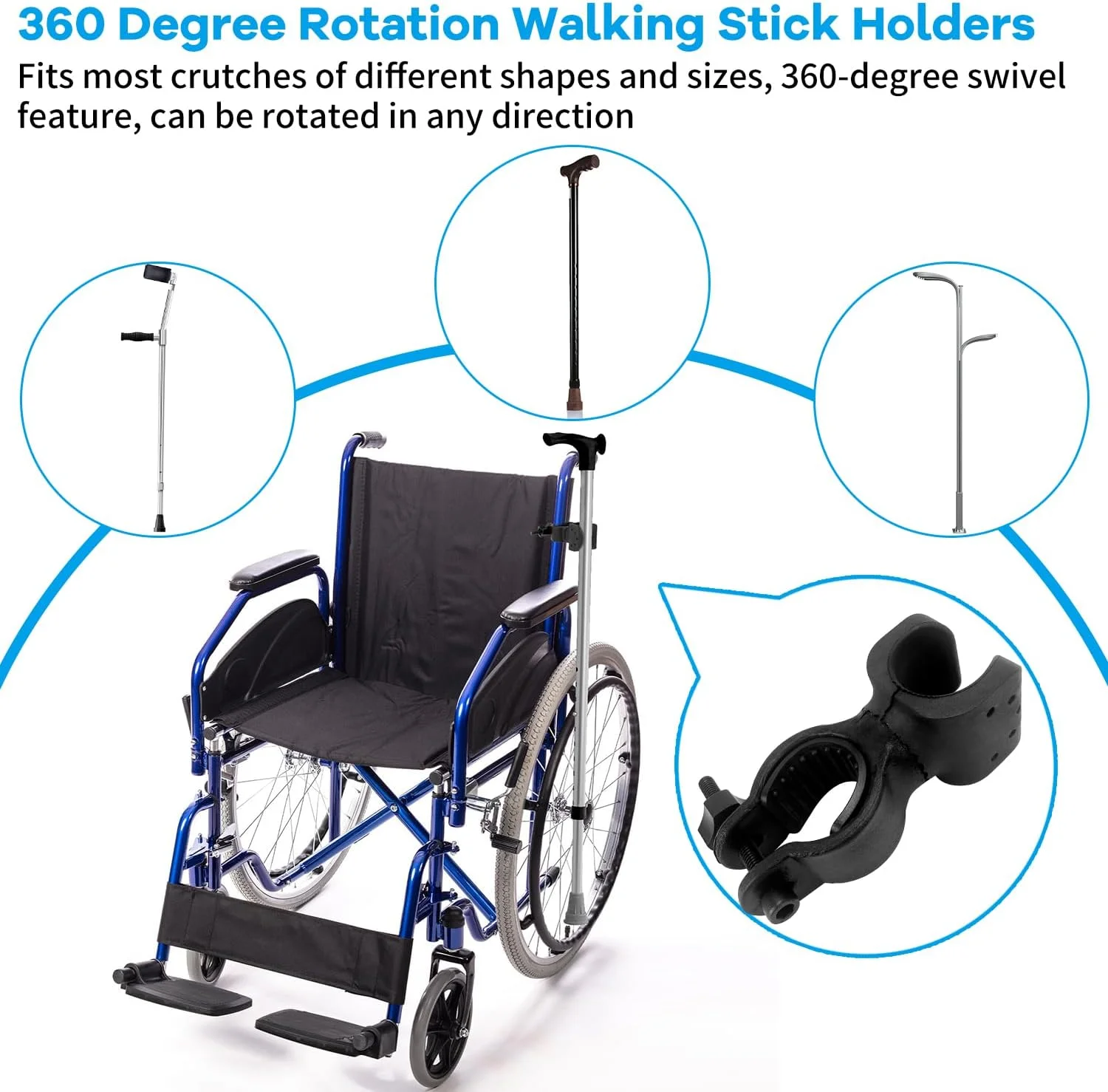 بسته 8 عددی نگهدارنده عصا، عصای چرخشی 360 درجه، لوازم جانبی جهانی نگهدارنده عصا برای دوچرخه، مناسب برای نگهدارنده عصا، ویلچر، اسکوتر حرکتی، دوچرخه