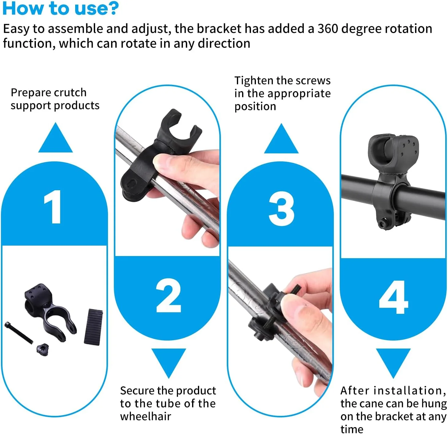 بسته 8 عددی نگهدارنده عصا، عصای چرخشی 360 درجه، لوازم جانبی جهانی نگهدارنده عصا برای دوچرخه، مناسب برای نگهدارنده عصا، ویلچر، اسکوتر حرکتی، دوچرخه