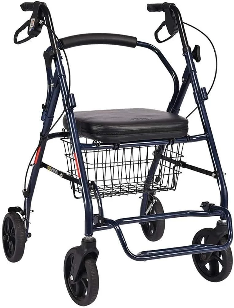 واکر چرخ دار با 4 چرخ، رولیتور واکر با صندلی، پشتی و سبد خرید - رولیتور واکر برای سالمندان - فریم فولادی بادوام واکر چرخ دار با 4 چرخ، رولیتور واکر با صندلی، پشتی و سبد خرید - رولیتور واکر برای سالمندان - فریم فولادی بادوام