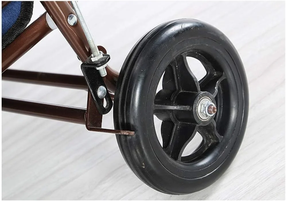 واکر رولیتور تاشو لوله فولادی سبک وزن با چهار چرخ، دارای سبد حمل و صندلی پد دار و کمک حرکتی قفل شونده