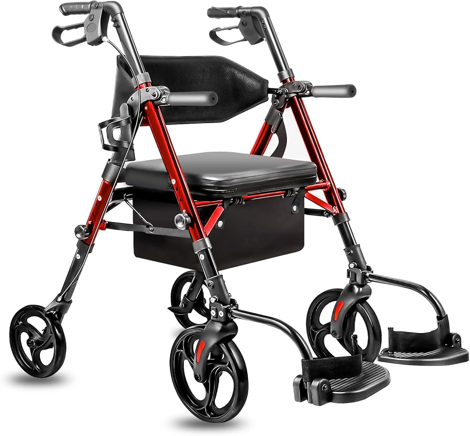 رولیتور واکر 2 در 1 با صندلی و پشتی فوق العاده پهن، واکر چرخدار تاشو دارای چرخ های جلوی 10 اینچی و چرخ های عقب 8 اینچی برای سالمندان، تحمل وزن تا 136 کیلوگرم