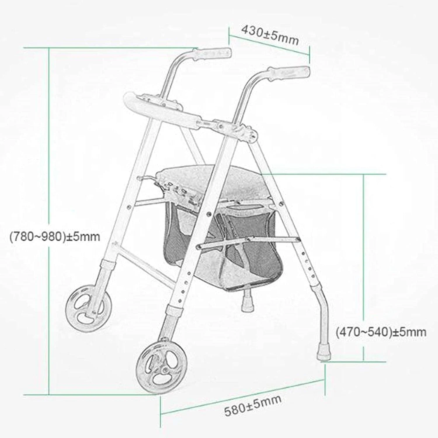 واکر رولی تاشو برای سالمندان، واکر چرخ دار سبد خرید، واکر دستی چهار چرخ، سبد خرید مواد غذایی، عصای پیاده روی ضد لغزش