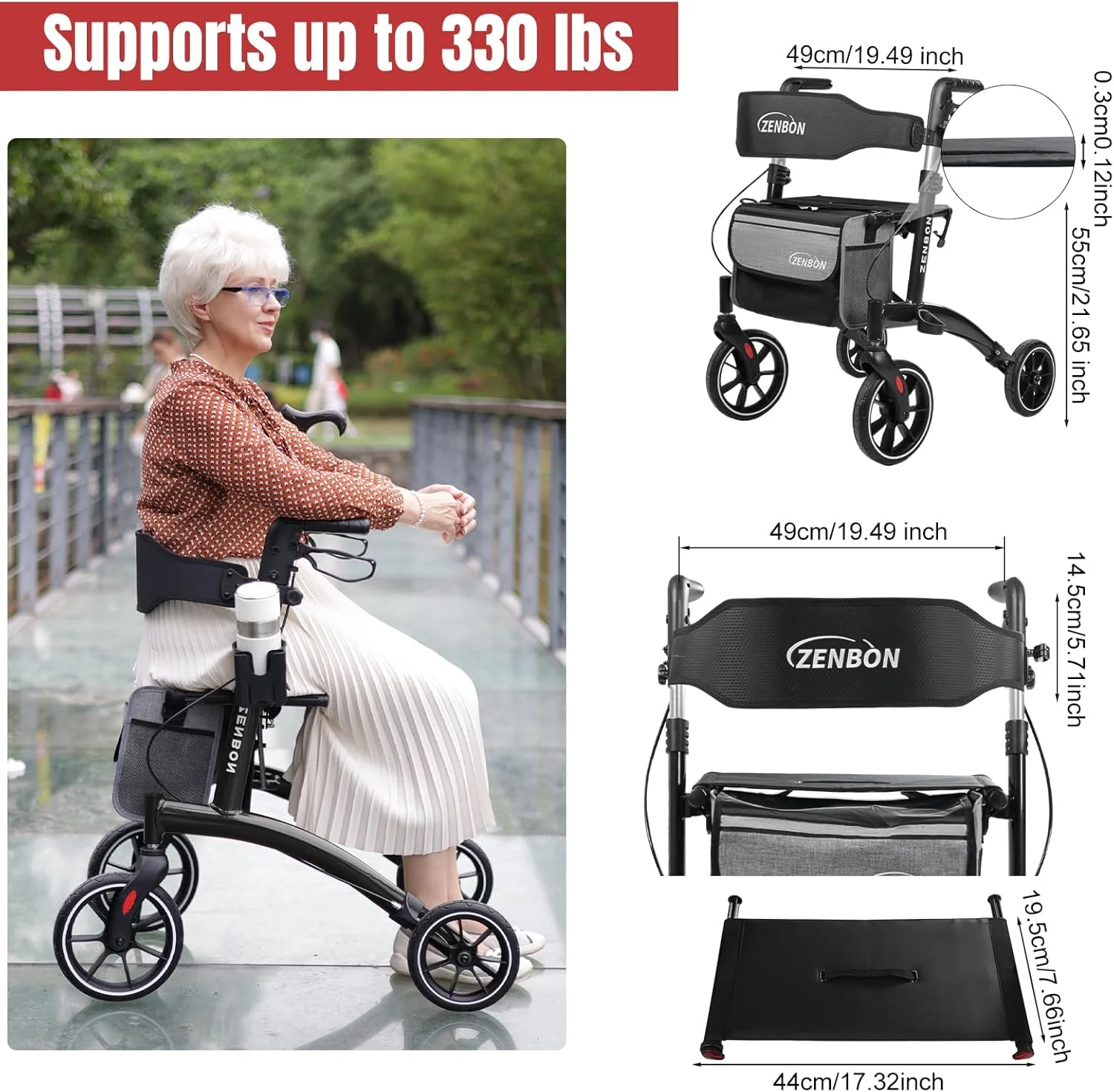 واکر رولیتور تاشو با صندلی برای سالمندان/بزرگسالان، ظرفیت 120 کیلوگرم، 4 چرخ بزرگ 8 اینچی، دستگیره های قابل تنظیم ارتفاع، واکر آلومینیومی سبک وزن 7205 (مشکی) واکر رولیتور تاشو با صندلی برای سالمندان/بزرگسالان، ظرفیت 120 کیلوگرم، 4 چرخ بزرگ 8 اینچی، دستگیره های قابل تنظیم ارتفاع، واکر آلومینیومی سبک وزن 7205 (مشکی)