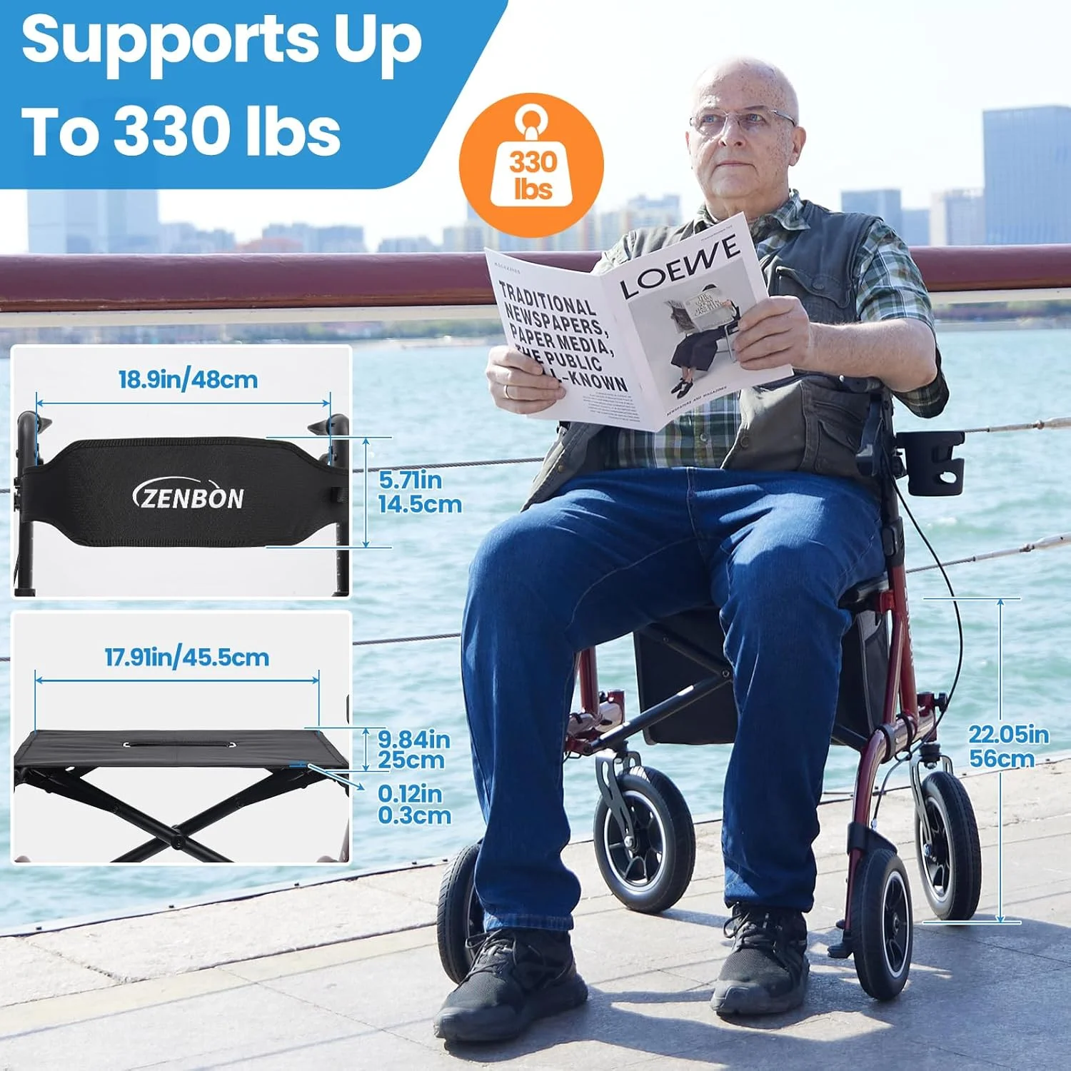 واکر رولیتور برای سالمندان/بزرگسالان، واکر چرخ دار تاشو با صندلی، ظرفیت 150 کیلوگرم، چرخ های 25 سانتی متری، دستگیره ها با قابلیت تنظیم ارتفاع، واکر آلومینیومی سبک و بادوام، پشتی قابل جابجایی 7210 (قرمز) واکر رولیتور برای سالمندان/بزرگسالان، واکر چرخ دار تاشو با صندلی، ظرفیت 150 کیلوگرم، چرخ های 25 سانتی متری، دستگیره ها با قابلیت تنظیم ارتفاع، واکر آلومینیومی سبک و بادوام، پشتی قابل جابجایی 7210 (قرمز)