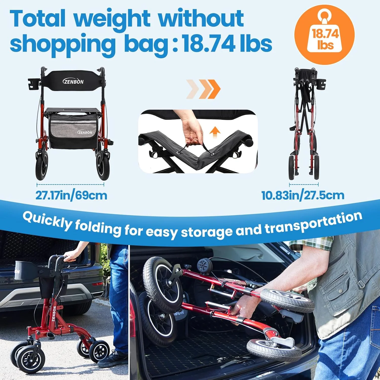 واکر رولیتور برای سالمندان/بزرگسالان، واکر چرخ دار تاشو با صندلی، ظرفیت 150 کیلوگرم، چرخ های 25 سانتی متری، دستگیره ها با قابلیت تنظیم ارتفاع، واکر آلومینیومی سبک و بادوام، پشتی قابل جابجایی 7210 (قرمز) واکر رولیتور برای سالمندان/بزرگسالان، واکر چرخ دار تاشو با صندلی، ظرفیت 150 کیلوگرم، چرخ های 25 سانتی متری، دستگیره ها با قابلیت تنظیم ارتفاع، واکر آلومینیومی سبک و بادوام، پشتی قابل جابجایی 7210 (قرمز)