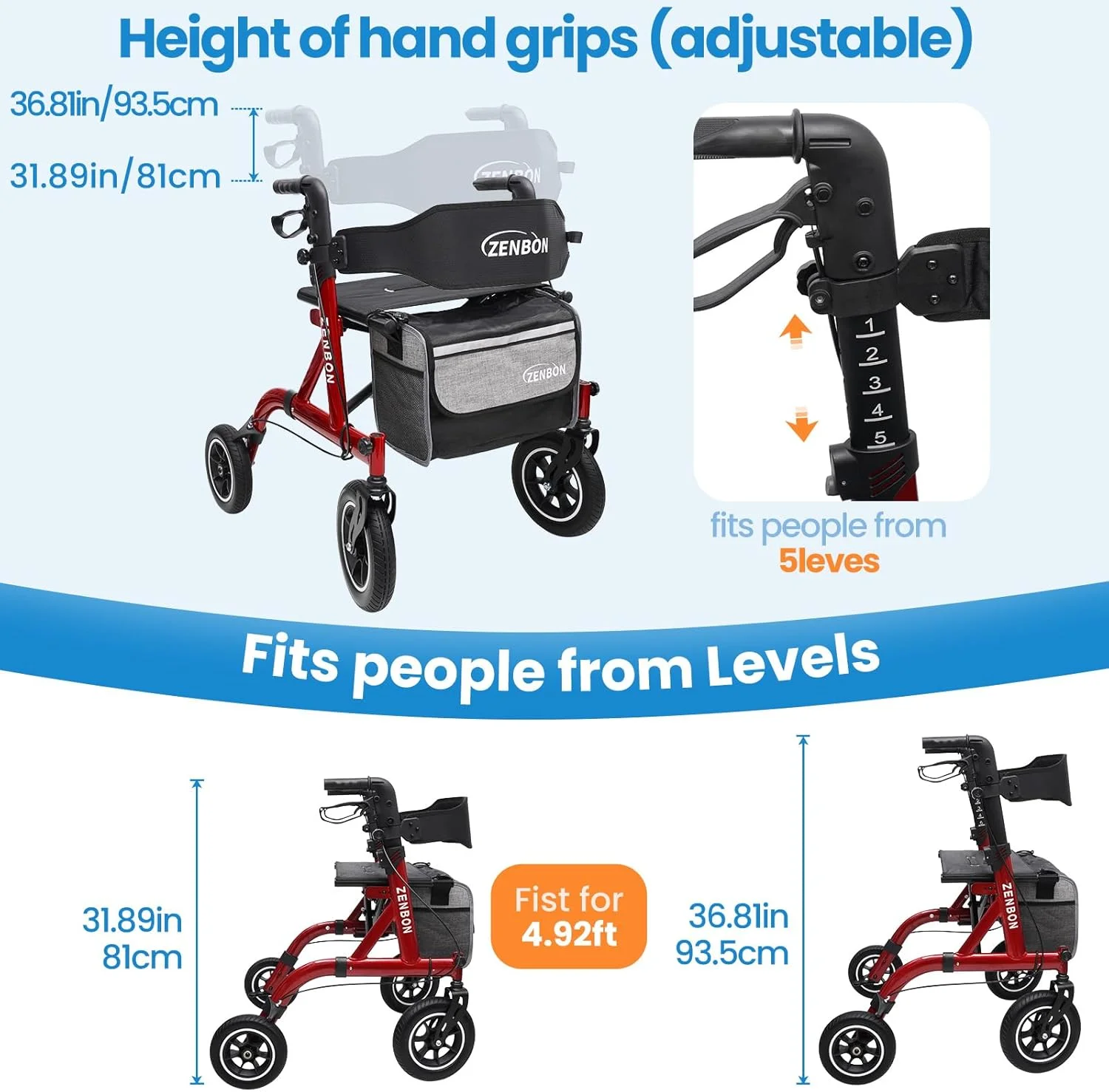 واکر رولیتور برای سالمندان/بزرگسالان، واکر چرخ دار تاشو با صندلی، ظرفیت 150 کیلوگرم، چرخ های 25 سانتی متری، دستگیره ها با قابلیت تنظیم ارتفاع، واکر آلومینیومی سبک و بادوام، پشتی قابل جابجایی 7210 (قرمز) واکر رولیتور برای سالمندان/بزرگسالان، واکر چرخ دار تاشو با صندلی، ظرفیت 150 کیلوگرم، چرخ های 25 سانتی متری، دستگیره ها با قابلیت تنظیم ارتفاع، واکر آلومینیومی سبک و بادوام، پشتی قابل جابجایی 7210 (قرمز)