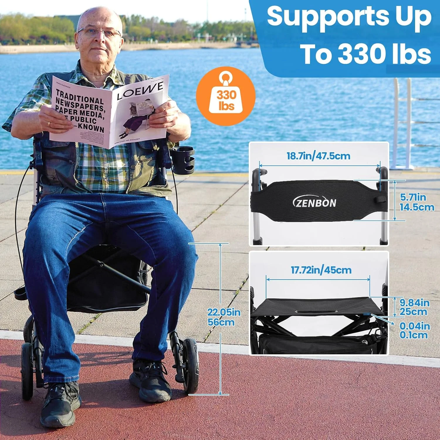 واکر رولیتور برای سالمندان/بزرگسالان، واکر چرخ دار تاشو با صندلی، ظرفیت 150 کیلوگرم، 4 چرخ بزرگ 8 اینچی، دستگیره های دستی با قابلیت تنظیم ارتفاع، واکر آلومینیومی سبک وزن، پشتی قابل جابجایی 7209 (مشکی) واکر رولیتور برای سالمندان/بزرگسالان، واکر چرخ دار تاشو با صندلی، ظرفیت 150 کیلوگرم، 4 چرخ بزرگ 8 اینچی، دستگیره های دستی با قابلیت تنظیم ارتفاع، واکر آلومینیومی سبک وزن، پشتی قابل جابجایی 7209 (مشکی)