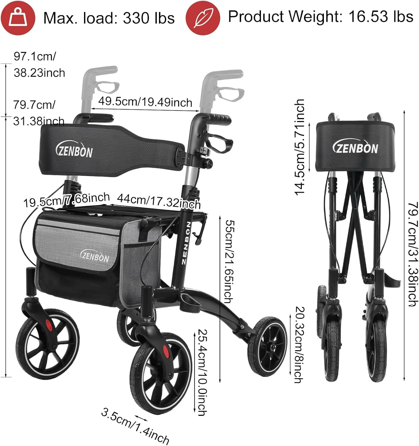 واکر رولیتور تاشو با صندلی برای سالمندان/بزرگسالان، ظرفیت 120 کیلوگرم، 4 چرخ بزرگ 8 اینچی، دستگیره های قابل تنظیم ارتفاع، واکر آلومینیومی سبک وزن 7205 (مشکی) واکر رولیتور تاشو با صندلی برای سالمندان/بزرگسالان، ظرفیت 120 کیلوگرم، 4 چرخ بزرگ 8 اینچی، دستگیره های قابل تنظیم ارتفاع، واکر آلومینیومی سبک وزن 7205 (مشکی)