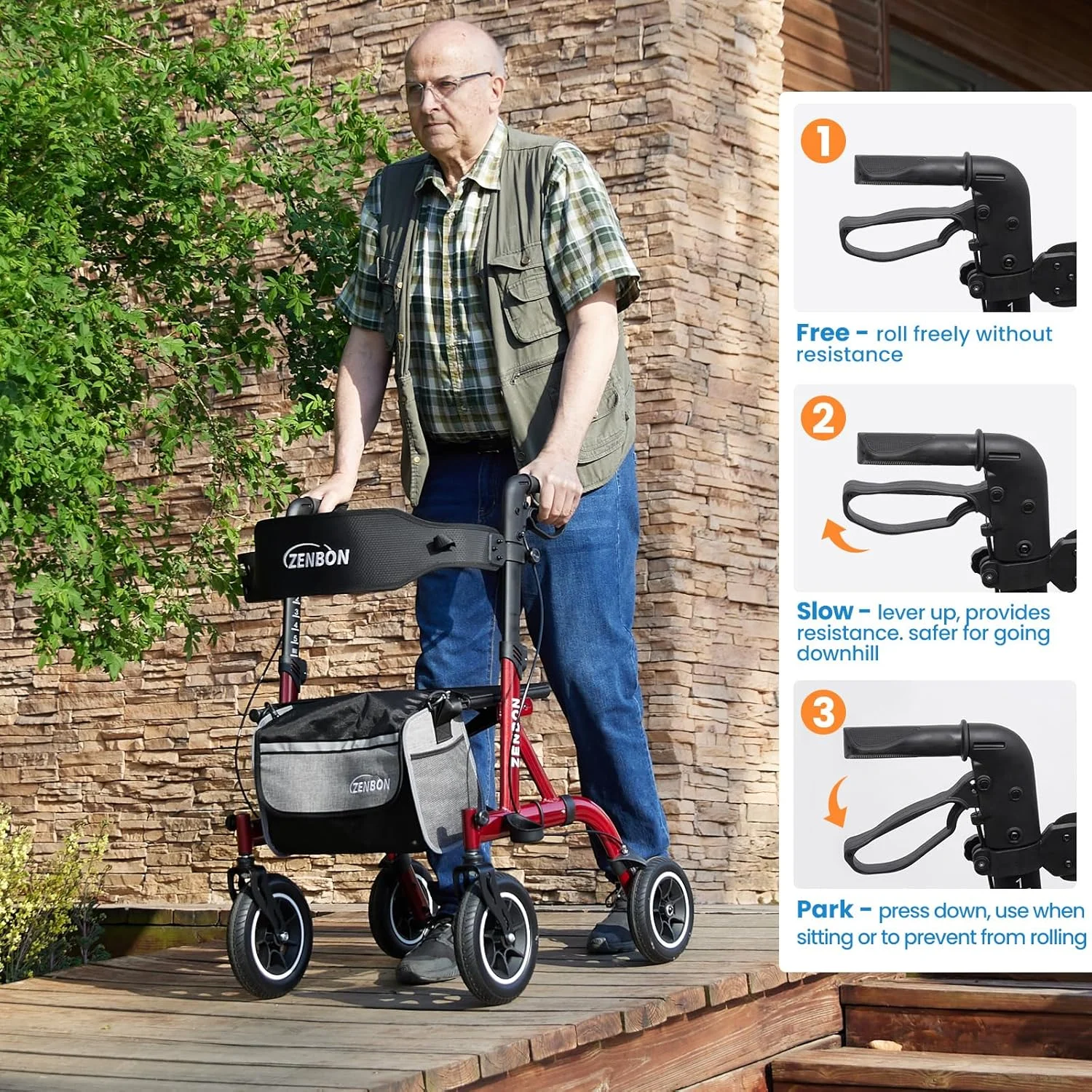 واکر رولیتور برای سالمندان/بزرگسالان، واکر چرخ دار تاشو با صندلی، ظرفیت 150 کیلوگرم، چرخ های 25 سانتی متری، دستگیره ها با قابلیت تنظیم ارتفاع، واکر آلومینیومی سبک و بادوام، پشتی قابل جابجایی 7210 (قرمز) واکر رولیتور برای سالمندان/بزرگسالان، واکر چرخ دار تاشو با صندلی، ظرفیت 150 کیلوگرم، چرخ های 25 سانتی متری، دستگیره ها با قابلیت تنظیم ارتفاع، واکر آلومینیومی سبک و بادوام، پشتی قابل جابجایی 7210 (قرمز)