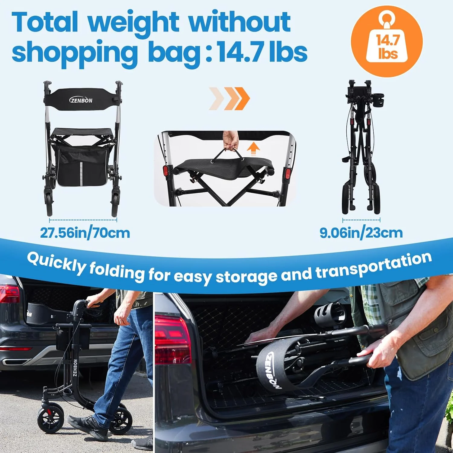 واکر رولیتور برای سالمندان/بزرگسالان، واکر چرخ دار تاشو با صندلی، ظرفیت 150 کیلوگرم، 4 چرخ بزرگ 8 اینچی، دستگیره های دستی با قابلیت تنظیم ارتفاع، واکر آلومینیومی سبک وزن، پشتی قابل جابجایی 7209 (مشکی) واکر رولیتور برای سالمندان/بزرگسالان، واکر چرخ دار تاشو با صندلی، ظرفیت 150 کیلوگرم، 4 چرخ بزرگ 8 اینچی، دستگیره های دستی با قابلیت تنظیم ارتفاع، واکر آلومینیومی سبک وزن، پشتی قابل جابجایی 7209 (مشکی)