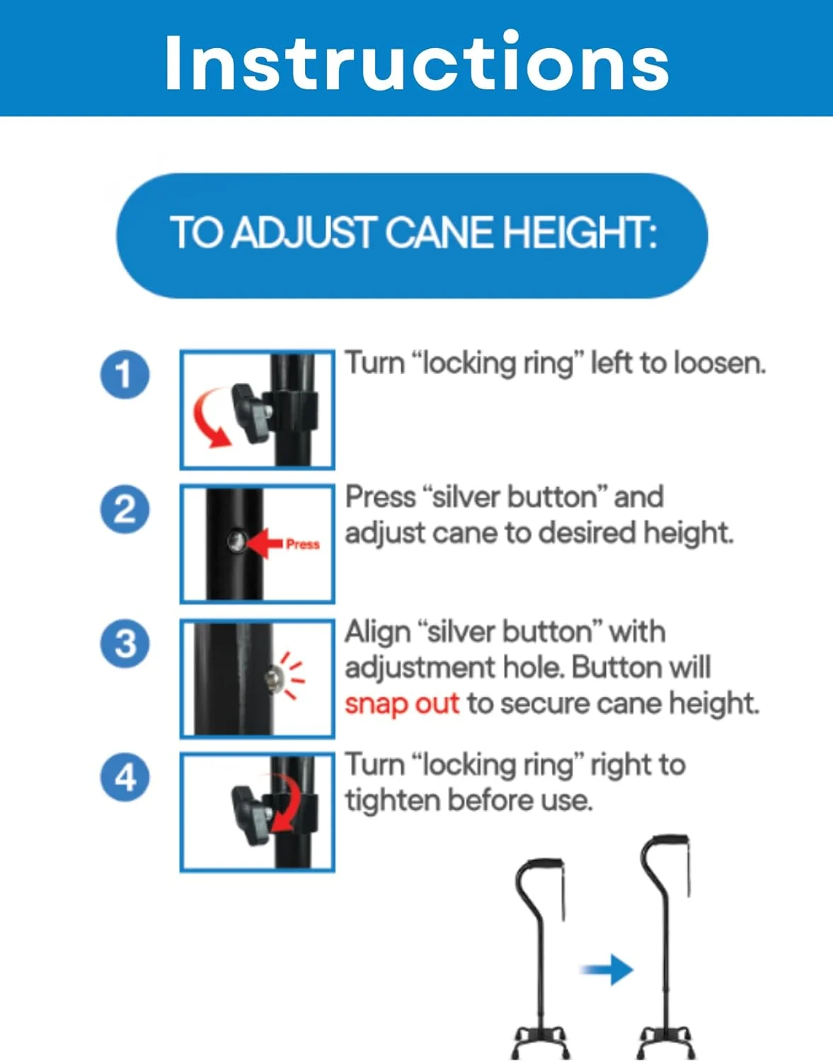 عصای چهار پایه RMS - عصای پیاده روی قابل تنظیم با پایه بزرگ چهار شاخه برای ثبات بیشتر - دسته افست فوم دار برای گرفتن ایمن و راحت - مناسب برای مردان و زنان راست دست یا چپ دست عصای چهار پایه RMS - عصای پیاده روی قابل تنظیم با پایه بزرگ چهار شاخه برای ثبات بیشتر - دسته افست فوم دار برای گرفتن ایمن و راحت - مناسب برای مردان و زنان راست دست یا چپ دست