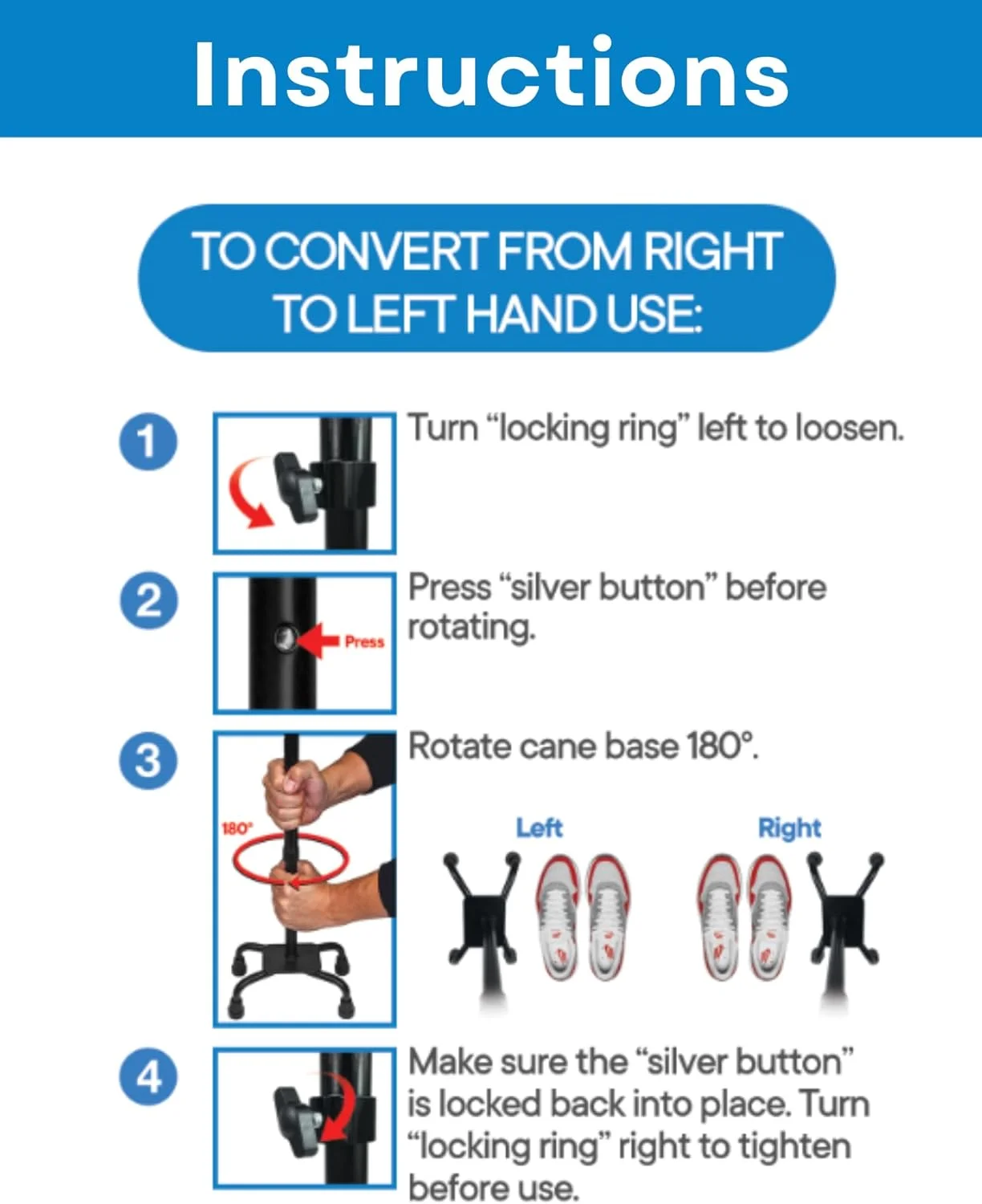 عصای چهار پایه RMS - عصای پیاده روی قابل تنظیم با پایه بزرگ چهار شاخه برای ثبات بیشتر - دسته افست فوم دار برای گرفتن ایمن و راحت - مناسب برای مردان و زنان راست دست یا چپ دست عصای چهار پایه RMS - عصای پیاده روی قابل تنظیم با پایه بزرگ چهار شاخه برای ثبات بیشتر - دسته افست فوم دار برای گرفتن ایمن و راحت - مناسب برای مردان و زنان راست دست یا چپ دست