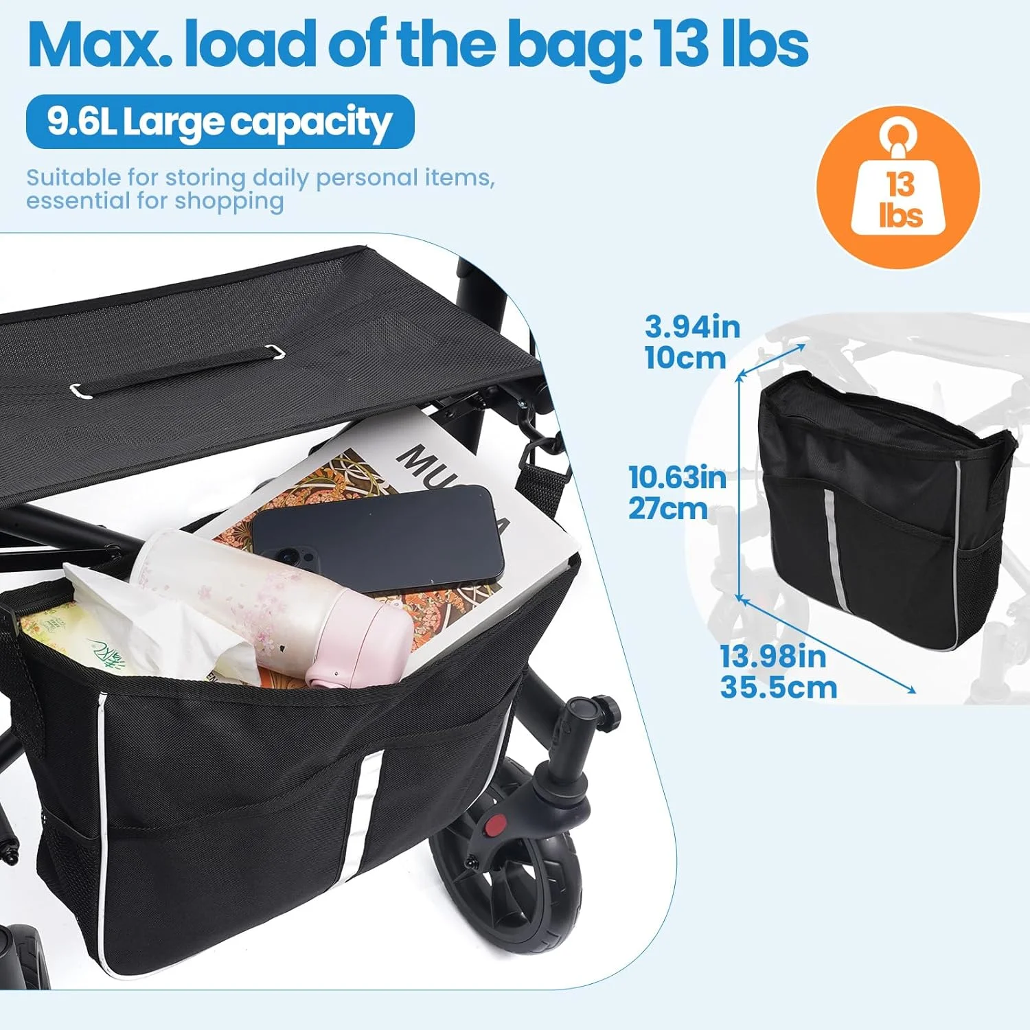 واکر رولیتور برای سالمندان/بزرگسالان، واکر چرخ دار تاشو با صندلی، ظرفیت 150 کیلوگرم، 4 چرخ بزرگ 8 اینچی، دستگیره های دستی با قابلیت تنظیم ارتفاع، واکر آلومینیومی سبک وزن، پشتی قابل جابجایی 7209 (مشکی) واکر رولیتور برای سالمندان/بزرگسالان، واکر چرخ دار تاشو با صندلی، ظرفیت 150 کیلوگرم، 4 چرخ بزرگ 8 اینچی، دستگیره های دستی با قابلیت تنظیم ارتفاع، واکر آلومینیومی سبک وزن، پشتی قابل جابجایی 7209 (مشکی)