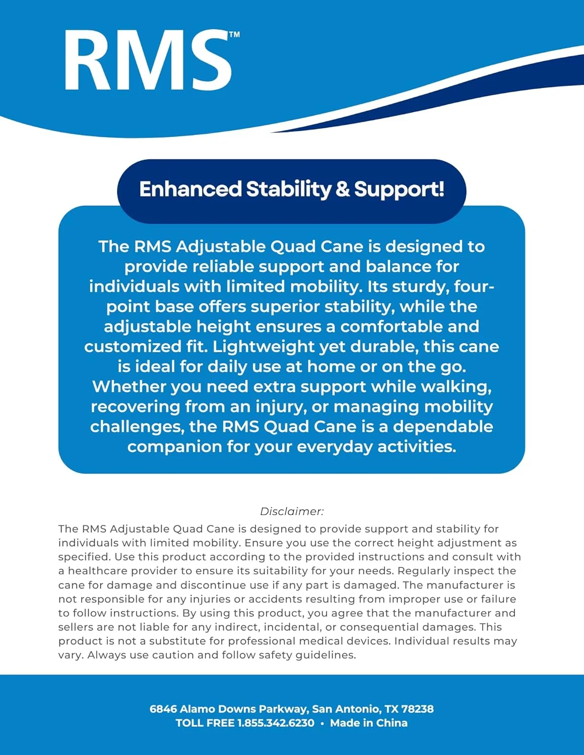 عصای چهار پایه RMS - عصای پیاده روی قابل تنظیم با پایه بزرگ چهار شاخه برای ثبات بیشتر - دسته افست فوم دار برای گرفتن ایمن و راحت - مناسب برای مردان و زنان راست دست یا چپ دست عصای چهار پایه RMS - عصای پیاده روی قابل تنظیم با پایه بزرگ چهار شاخه برای ثبات بیشتر - دسته افست فوم دار برای گرفتن ایمن و راحت - مناسب برای مردان و زنان راست دست یا چپ دست