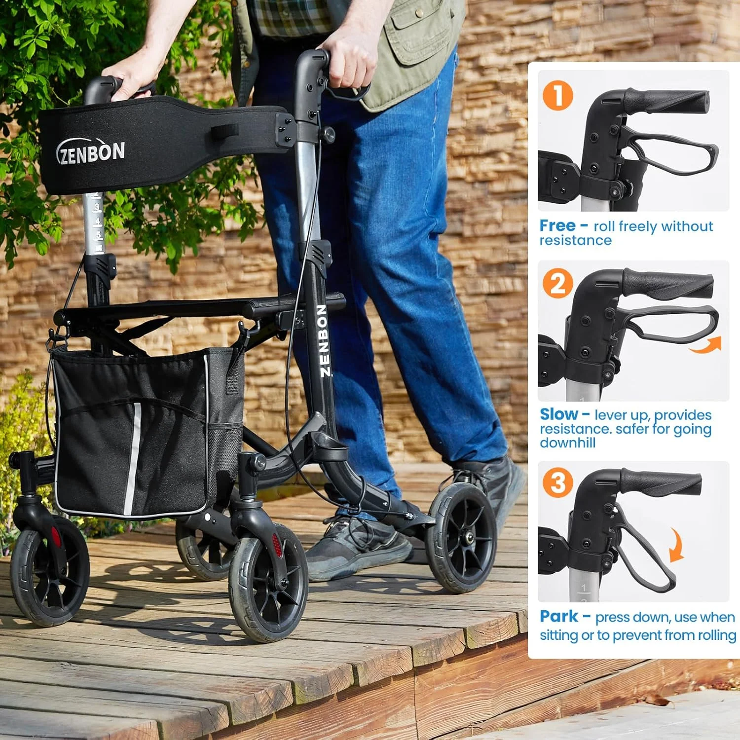 واکر رولیتور برای سالمندان/بزرگسالان، واکر چرخ دار تاشو با صندلی، ظرفیت 150 کیلوگرم، 4 چرخ بزرگ 8 اینچی، دستگیره های دستی با قابلیت تنظیم ارتفاع، واکر آلومینیومی سبک وزن، پشتی قابل جابجایی 7209 (مشکی) واکر رولیتور برای سالمندان/بزرگسالان، واکر چرخ دار تاشو با صندلی، ظرفیت 150 کیلوگرم، 4 چرخ بزرگ 8 اینچی، دستگیره های دستی با قابلیت تنظیم ارتفاع، واکر آلومینیومی سبک وزن، پشتی قابل جابجایی 7209 (مشکی)