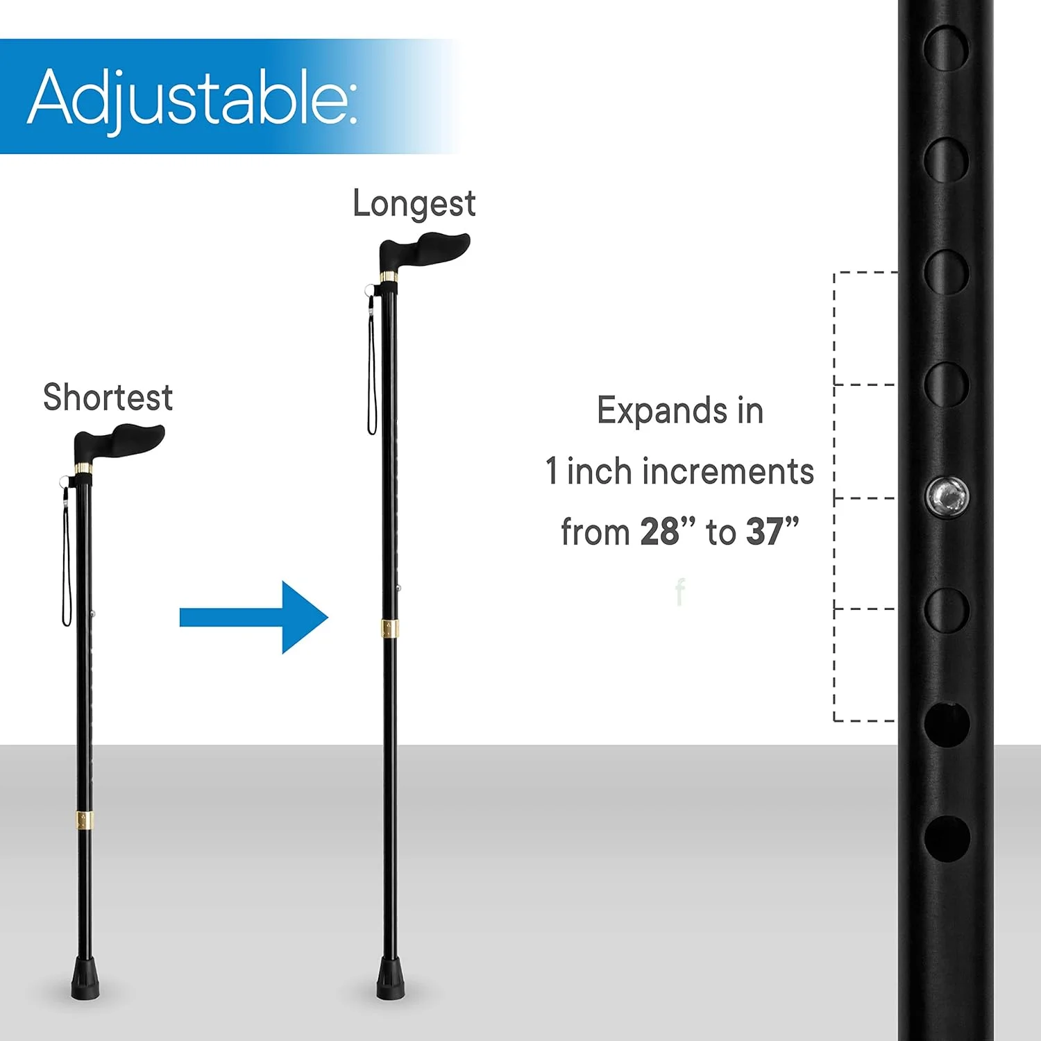 عصای پیاده روی RMS با دسته ارتوپدی با گریپ کف دست برای دست راست - عصای قابل تنظیم برای قرارگیری طبیعی کف دست - ایده آل برای افراد مبتلا به آرتروز یا سندرم تونل کارپال - مشکی عصای پیاده روی RMS با دسته ارتوپدی با گریپ کف دست برای دست راست - عصای قابل تنظیم برای قرارگیری طبیعی کف دست - ایده آل برای افراد مبتلا به آرتروز یا سندرم تونل کارپال - مشکی