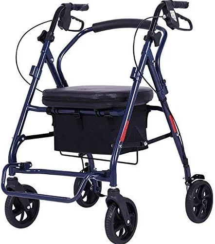 واکر چرخ دار چهار چرخ آلومینیومی تاشو با صندلی پد دار و پشتی، فوق العاده سبک