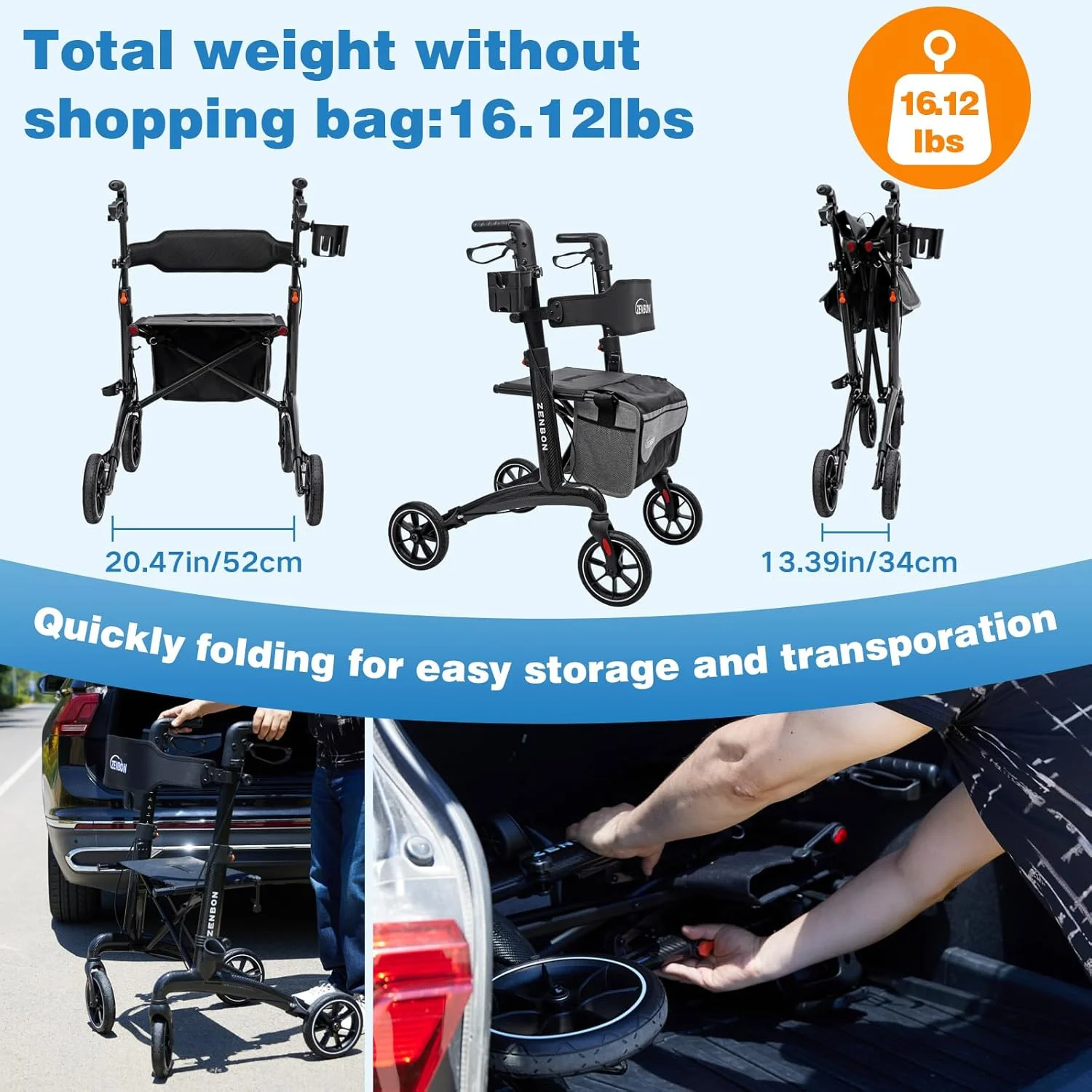 واکر رولیتور تاشو برای سالمندان/بزرگسالان با صندلی، ظرفیت 120 کیلوگرم، 4 چرخ بزرگ 8 اینچی، دستگیره های قابل تنظیم ارتفاع، واکر فیبر کربنی سبک وزن مدل 7206 (مشکی) واکر رولیتور تاشو برای سالمندان/بزرگسالان با صندلی، ظرفیت 120 کیلوگرم، 4 چرخ بزرگ 8 اینچی، دستگیره های قابل تنظیم ارتفاع، واکر فیبر کربنی سبک وزن مدل 7206 (مشکی)