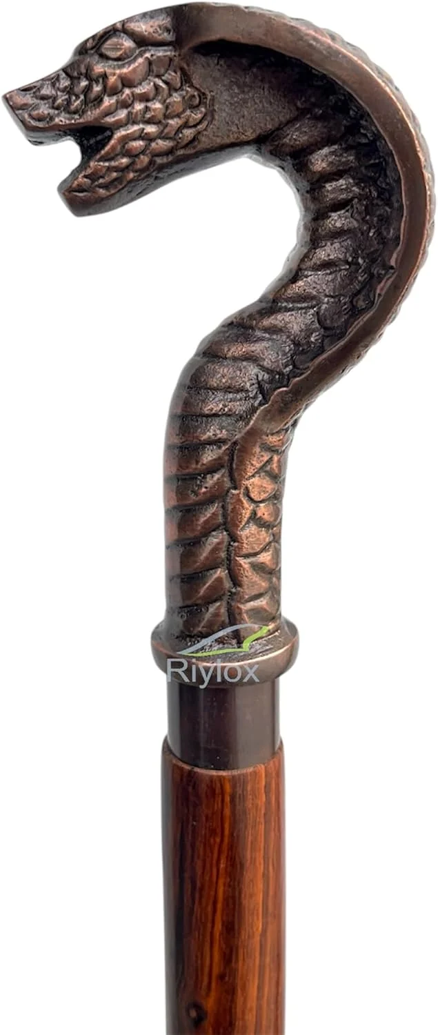 عصای پیاده روی برنجی عتیقه Riylox، دسته ماری برنجی عتیقه، چوب تاشو منحنی چوبی قهوه ای برای هدیه مردان و زنان عصای پیاده روی برنجی عتیقه Riylox، دسته ماری برنجی عتیقه، چوب تاشو منحنی چوبی قهوه ای برای هدیه مردان و زنان