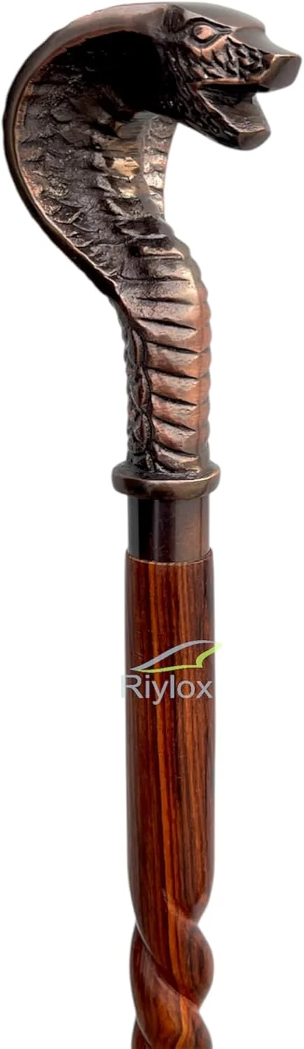 عصای پیاده روی برنجی عتیقه Riylox، دسته ماری برنجی عتیقه، چوب تاشو منحنی چوبی قهوه ای برای هدیه مردان و زنان عصای پیاده روی برنجی عتیقه Riylox، دسته ماری برنجی عتیقه، چوب تاشو منحنی چوبی قهوه ای برای هدیه مردان و زنان