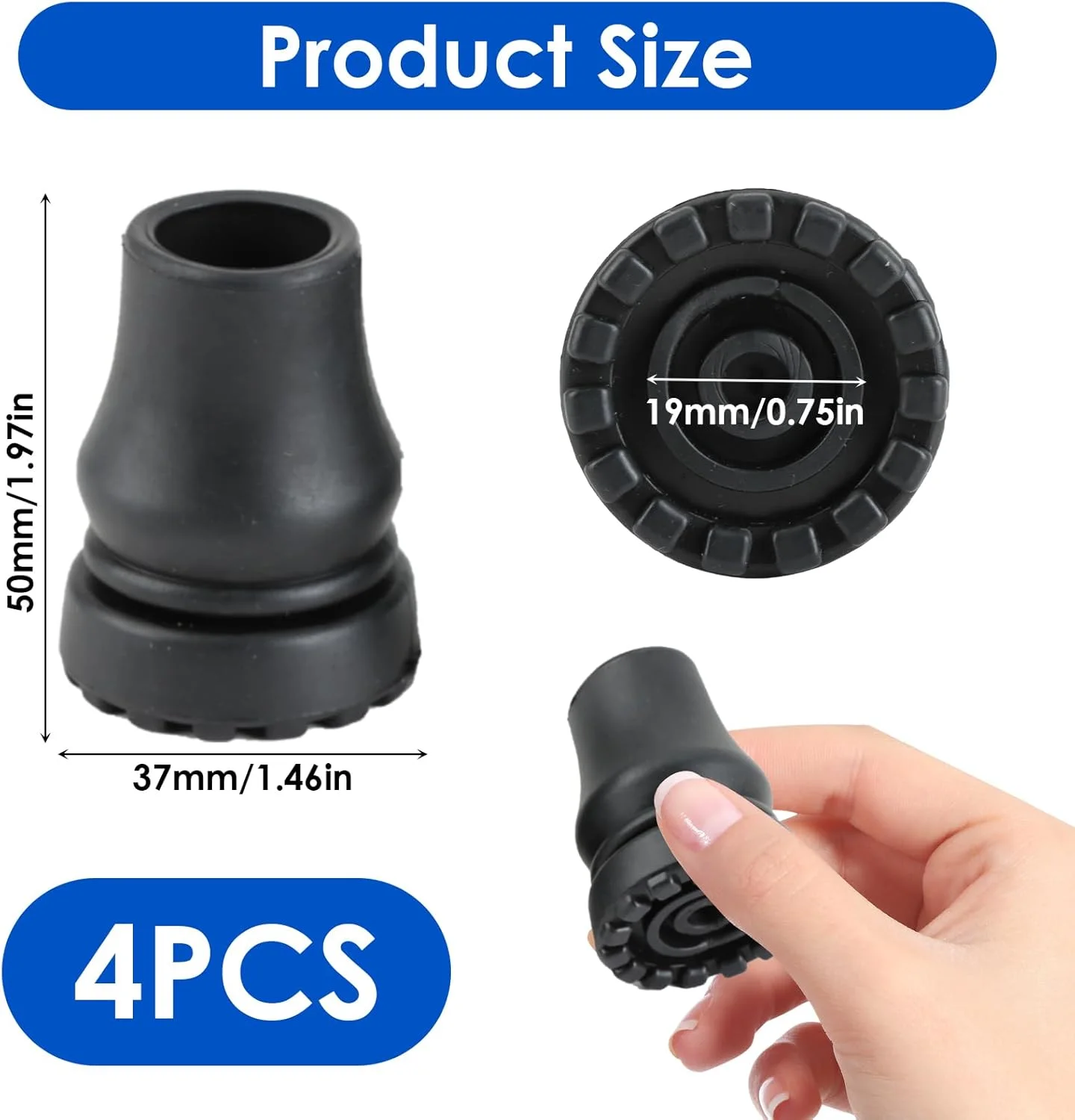 ته پایه عصا 19 میلیمتری، لاستیکی، 4 عددی، مقاوم و ضد لغزش، سری تعویضی استاندارد برای عصاهای تاشو، لوازم جانبی عصا برای عصا، چوب زیر بغل، چوب کوهنوردی، سالمندان، مشکی ته پایه عصا 19 میلیمتری، لاستیکی، 4 عددی، مقاوم و ضد لغزش، سری تعویضی استاندارد برای عصاهای تاشو، لوازم جانبی عصا برای عصا، چوب زیر بغل، چوب کوهنوردی، سالمندان، مشکی