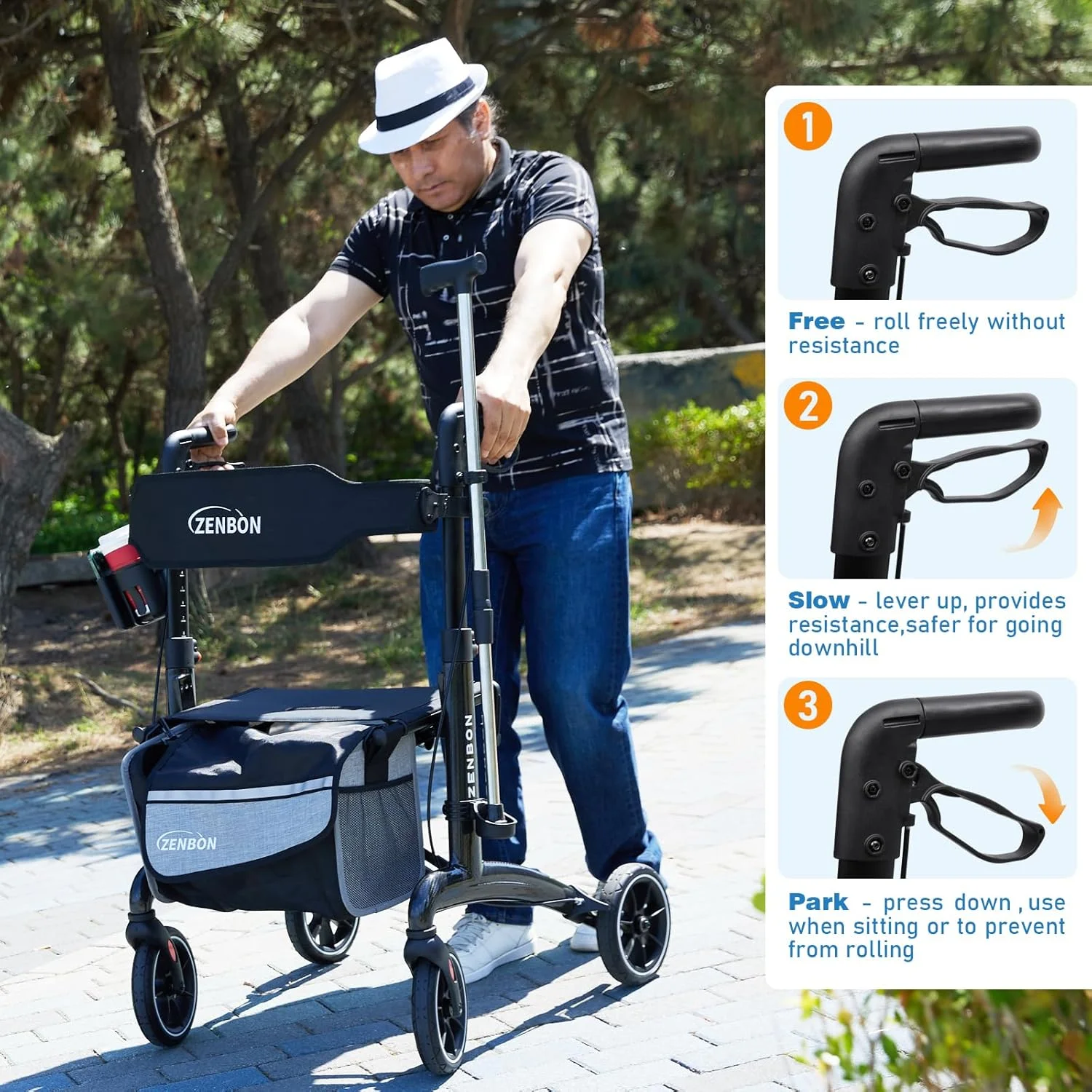 واکر رولیتور تاشو برای سالمندان/بزرگسالان با صندلی، ظرفیت 120 کیلوگرم، 4 چرخ بزرگ 8 اینچی، دستگیره های قابل تنظیم ارتفاع، واکر فیبر کربنی سبک وزن مدل 7206 (مشکی) واکر رولیتور تاشو برای سالمندان/بزرگسالان با صندلی، ظرفیت 120 کیلوگرم، 4 چرخ بزرگ 8 اینچی، دستگیره های قابل تنظیم ارتفاع، واکر فیبر کربنی سبک وزن مدل 7206 (مشکی)