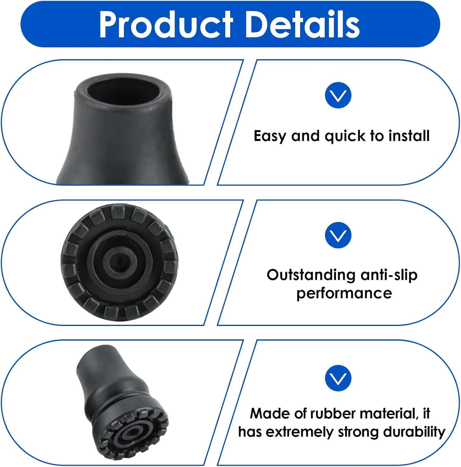 ته پایه عصا 19 میلیمتری، لاستیکی، 4 عددی، مقاوم و ضد لغزش، سری تعویضی استاندارد برای عصاهای تاشو، لوازم جانبی عصا برای عصا، چوب زیر بغل، چوب کوهنوردی، سالمندان، مشکی ته پایه عصا 19 میلیمتری، لاستیکی، 4 عددی، مقاوم و ضد لغزش، سری تعویضی استاندارد برای عصاهای تاشو، لوازم جانبی عصا برای عصا، چوب زیر بغل، چوب کوهنوردی، سالمندان، مشکی