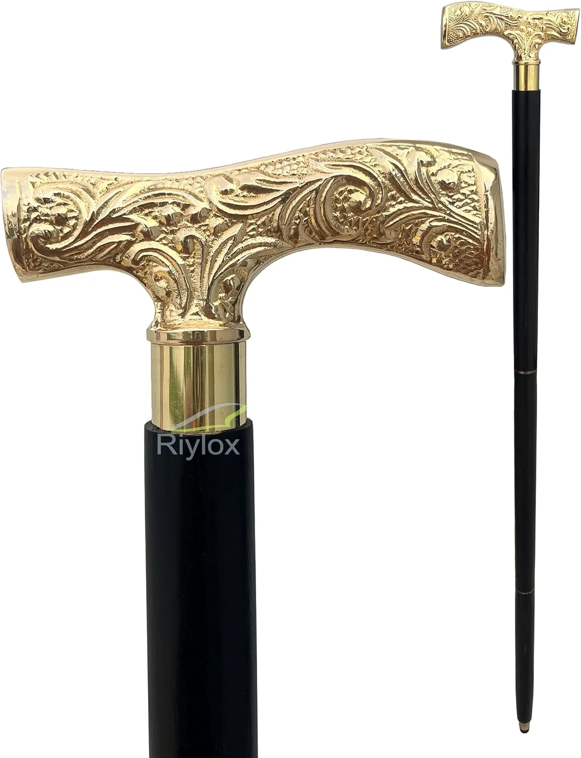 عصای پیاده روی برنجی عتیقه Riylox، عصای پیاده روی لوکس با دسته برنجی طلایی زیبا برای هدیه مردان و زنان عصای پیاده روی برنجی عتیقه Riylox، عصای پیاده روی لوکس با دسته برنجی طلایی زیبا برای هدیه مردان و زنان