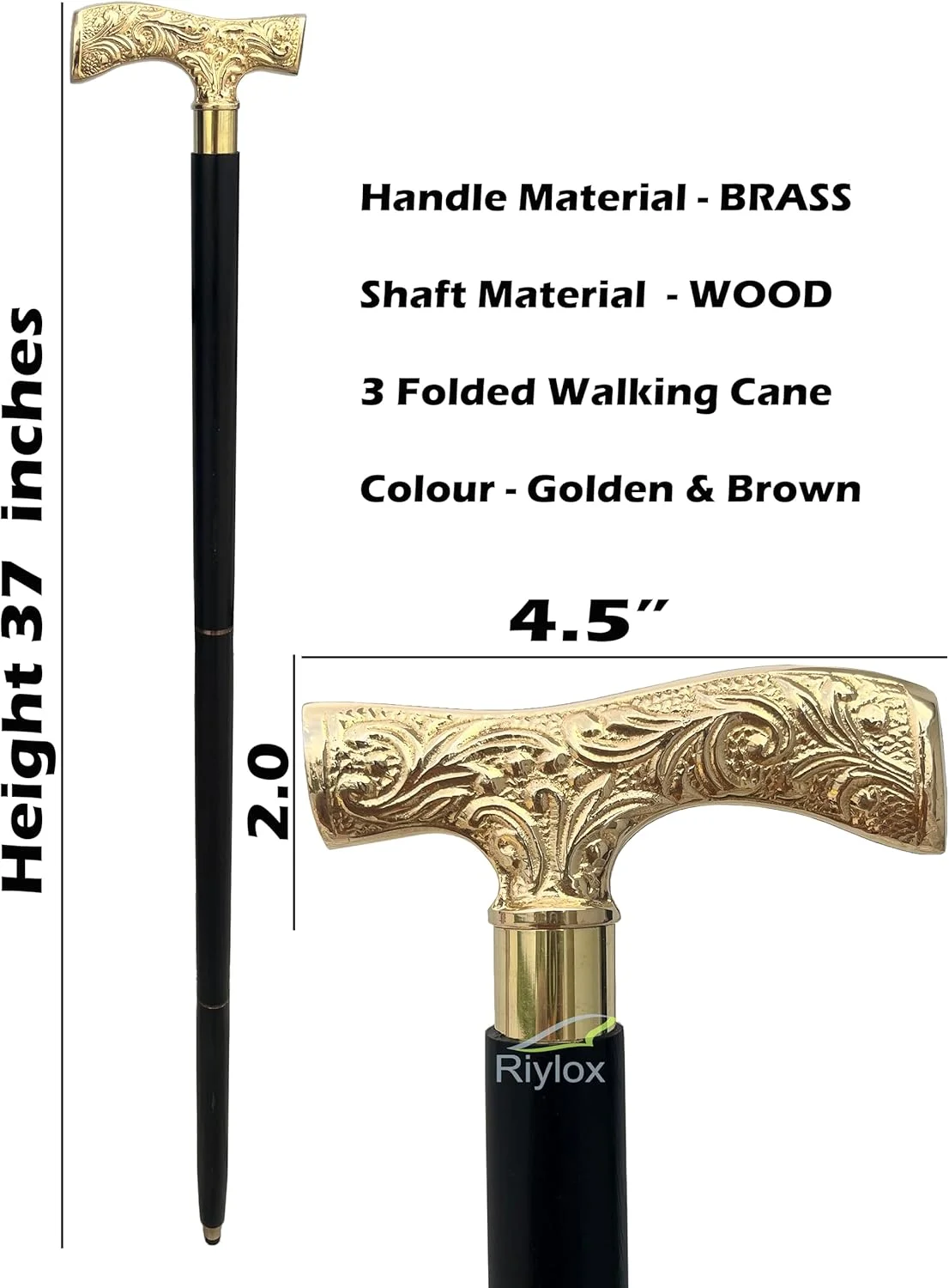 عصای پیاده روی برنجی عتیقه Riylox، عصای پیاده روی لوکس با دسته برنجی طلایی زیبا برای هدیه مردان و زنان عصای پیاده روی برنجی عتیقه Riylox، عصای پیاده روی لوکس با دسته برنجی طلایی زیبا برای هدیه مردان و زنان