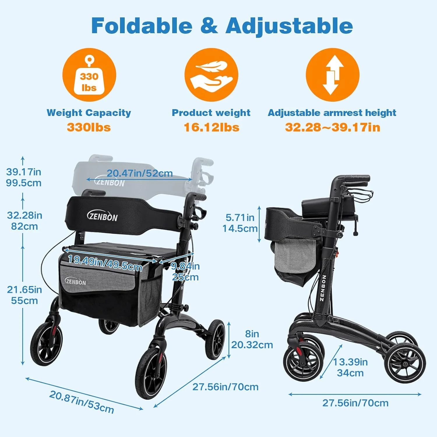 واکر رولیتور تاشو برای سالمندان/بزرگسالان با صندلی، ظرفیت 120 کیلوگرم، 4 چرخ بزرگ 8 اینچی، دستگیره های قابل تنظیم ارتفاع، واکر فیبر کربنی سبک وزن مدل 7206 (مشکی) واکر رولیتور تاشو برای سالمندان/بزرگسالان با صندلی، ظرفیت 120 کیلوگرم، 4 چرخ بزرگ 8 اینچی، دستگیره های قابل تنظیم ارتفاع، واکر فیبر کربنی سبک وزن مدل 7206 (مشکی)