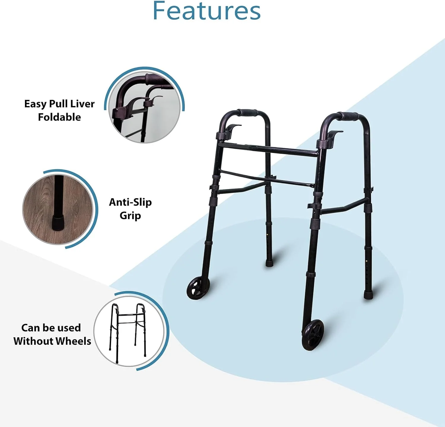 واکر تاشو سبک وزن با قابلیت تنظیم ارتفاع Rehamo برای سالمندان، بزرگسالان و بیماران | آلومینیومی با چرخ | مناسب استفاده در فضای باز و داخل خانه | مسافرتی - مشکی واکر تاشو سبک وزن با قابلیت تنظیم ارتفاع Rehamo برای سالمندان، بزرگسالان و بیماران | آلومینیومی با چرخ | مناسب استفاده در فضای باز و داخل خانه | مسافرتی - مشکی