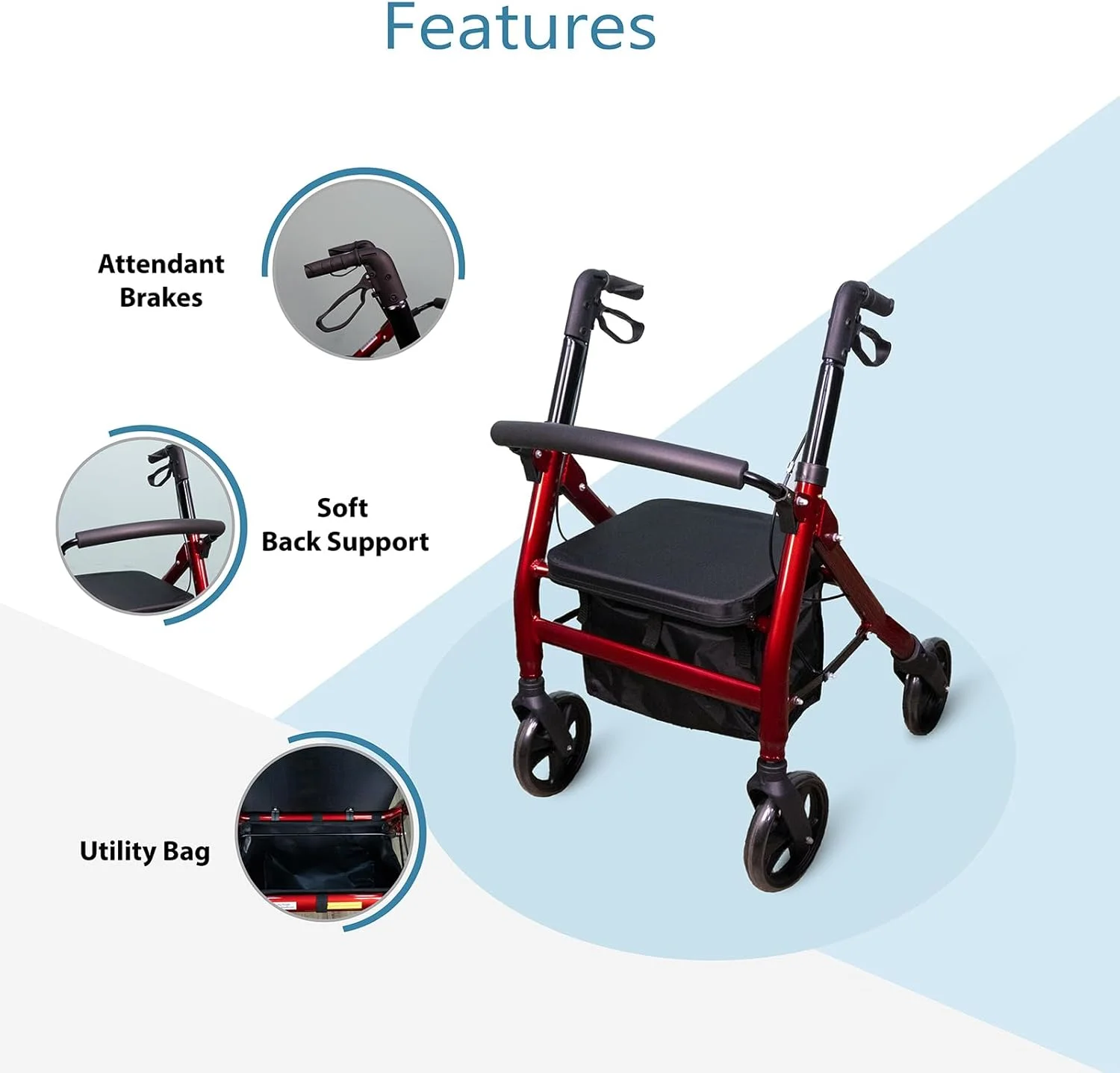 واکر رولیتور تاشو سنگین وزن باریاتریک Rehamo - قابل تنظیم ارتفاع، ظرفیت وزن 230 کیلوگرم | مناسب بزرگسالان با 4 چرخ بزرگ 8 اینچی | وزن واحد 8.8 کیلوگرم