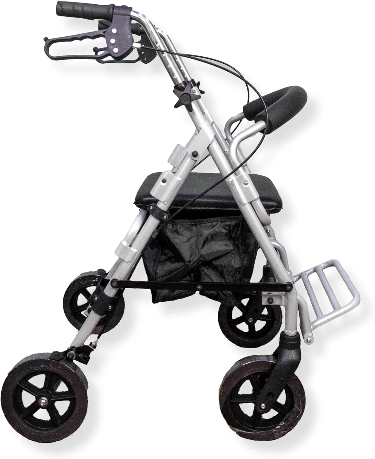 واکر رولیتور آلومینیومی Rehamo با صندلی | 4 چرخ بزرگ | واکر بزرگسالان با چرخ | تاشو، با قابلیت تنظیم ارتفاع، ظرفیت وزنی 110 کیلوگرم، سیستم ترمز 2 چرخ