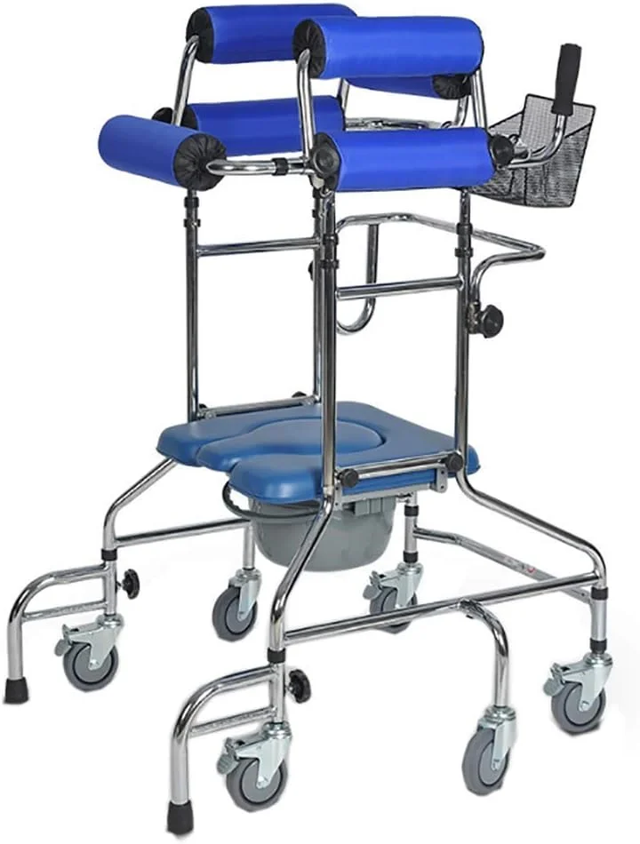 عصا زیر بغل QIVGXBO Leunlee، واکر رولیتور کمک حرکتی با صندلی توالت فرنگی برای تمرین توانبخشی اندام تحتانی، طراحی 6 چرخ ضد سقوط عصا زیر بغل QIVGXBO Leunlee، واکر رولیتور کمک حرکتی با صندلی توالت فرنگی برای تمرین توانبخشی اندام تحتانی، طراحی 6 چرخ ضد سقوط