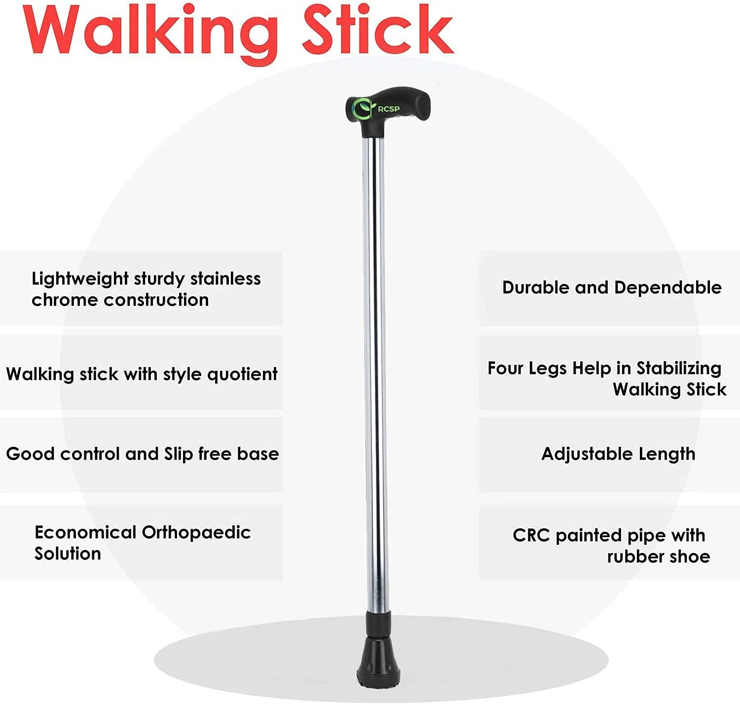 عصای پیاده روی RCSP با ارتفاع قابل تنظیم برای افراد مسن، عصای پیاده روی سنگین و بادوام با پایه لاستیکی ضد لغزش و دسته راحت | عصای تعادل قابل حمل برای مردان و زنان، نقره ای شیک عصای پیاده روی RCSP با ارتفاع قابل تنظیم برای افراد مسن، عصای پیاده روی سنگین و بادوام با پایه لاستیکی ضد لغزش و دسته راحت | عصای تعادل قابل حمل برای مردان و زنان، نقره ای شیک