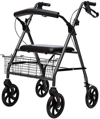 ویلچر تاشو سبک وزن چهار چرخ QIVGXBO Leunlee با صندلی چرمی نرم، ترمزهای قفلدار، دستههای ارگونومیک و کیف حمل، وسیله کمک حرکتی برای محدودیت حرکتی، واکر مشکی ویلچر تاشو سبک وزن چهار چرخ QIVGXBO Leunlee با صندلی چرمی نرم، ترمزهای قفلدار، دستههای ارگونومیک و کیف حمل، وسیله کمک حرکتی برای محدودیت حرکتی، واکر مشکی