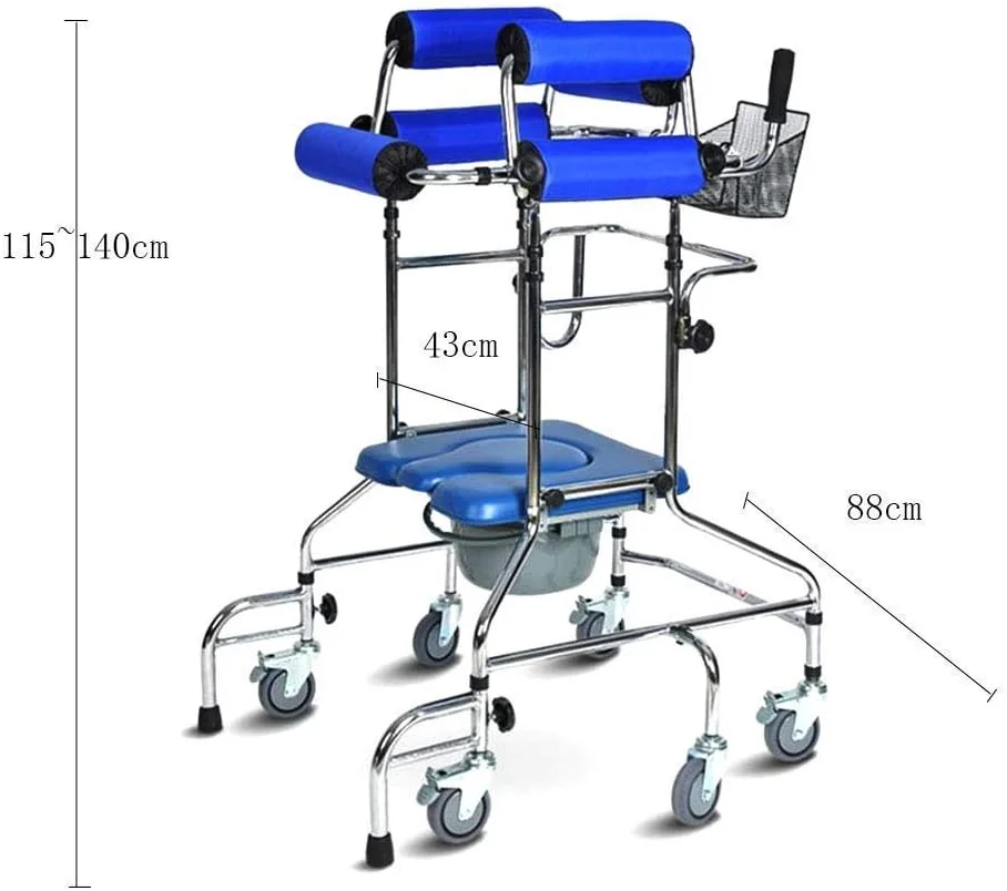 عصا زیر بغل QIVGXBO Leunlee، واکر رولیتور کمک حرکتی با صندلی توالت فرنگی برای تمرین توانبخشی اندام تحتانی، طراحی 6 چرخ ضد سقوط عصا زیر بغل QIVGXBO Leunlee، واکر رولیتور کمک حرکتی با صندلی توالت فرنگی برای تمرین توانبخشی اندام تحتانی، طراحی 6 چرخ ضد سقوط